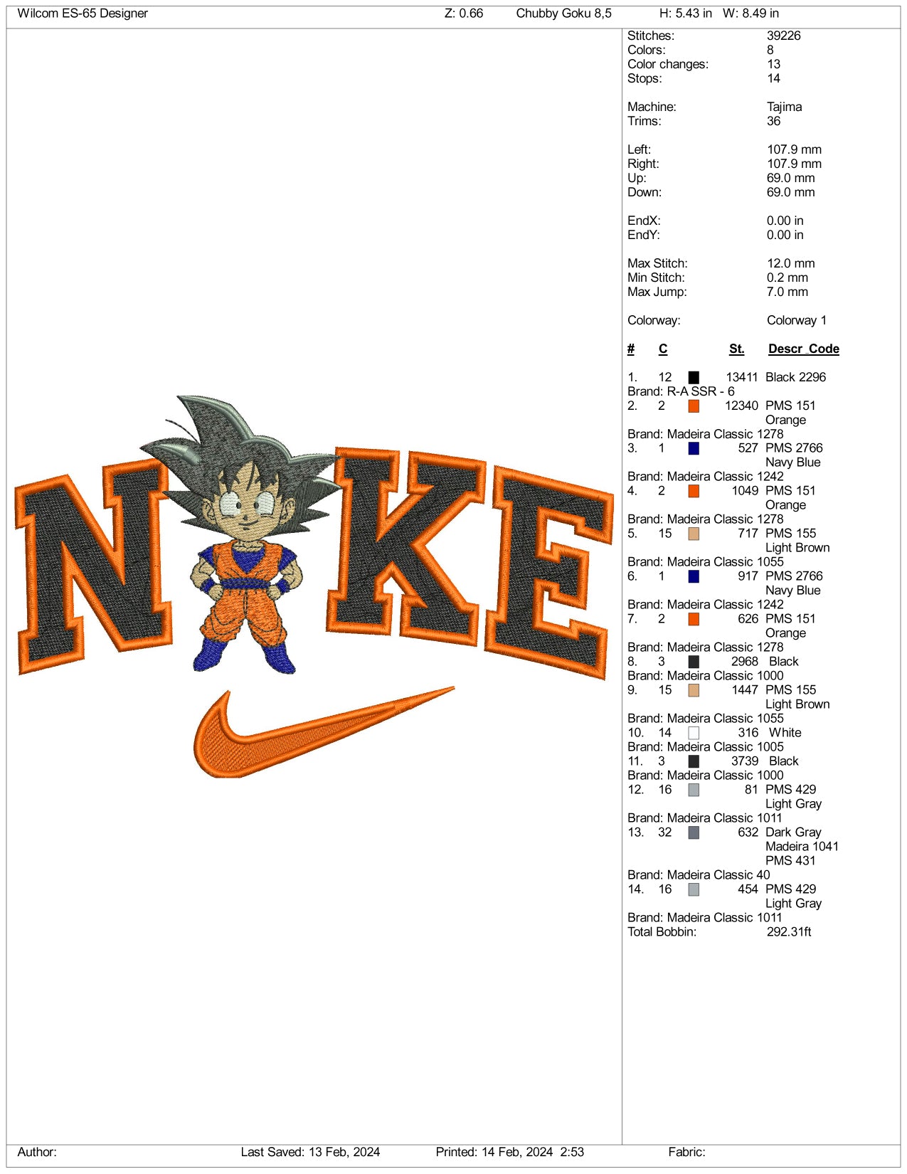 Archivos de diseño de bordado Nike Chibi Goku - 3 tamaños