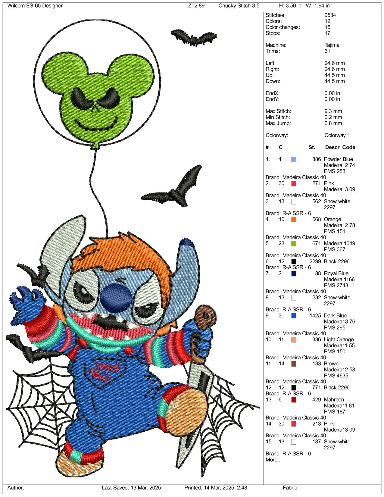 Stitch Clown Embroidery Files - 3 Size's
