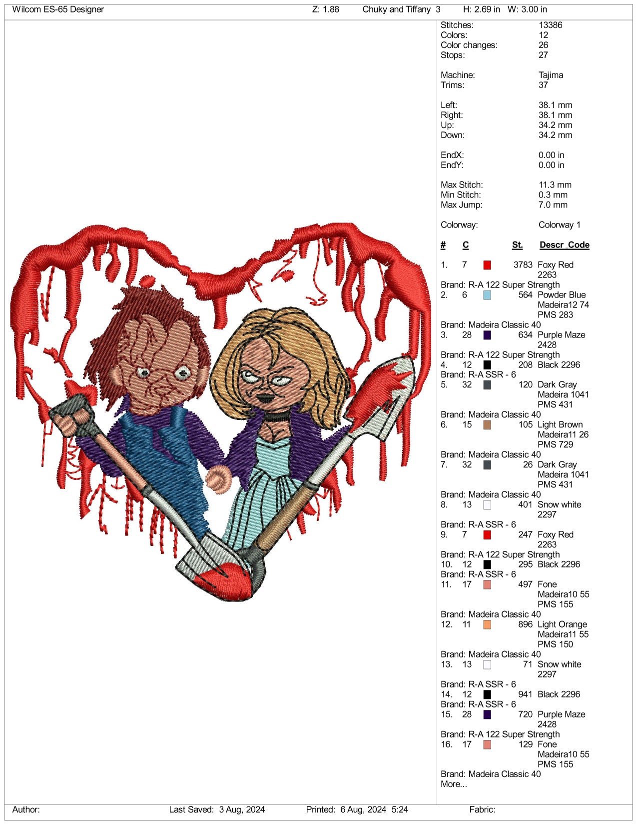 Chucky and Tiffany Embroidery Files - 3 Size's