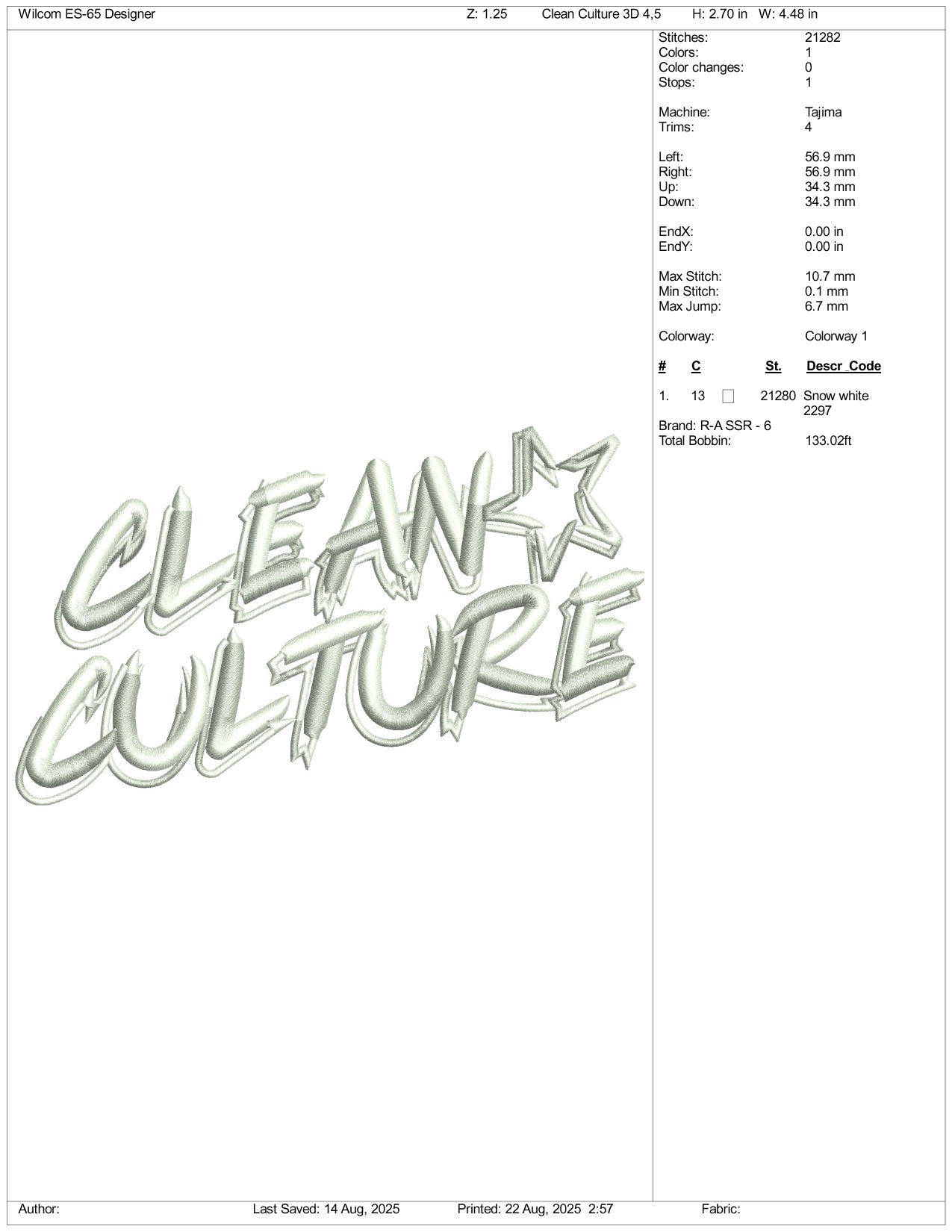 Clean Culture 3D Embroidery Design Files - 3 Size's
