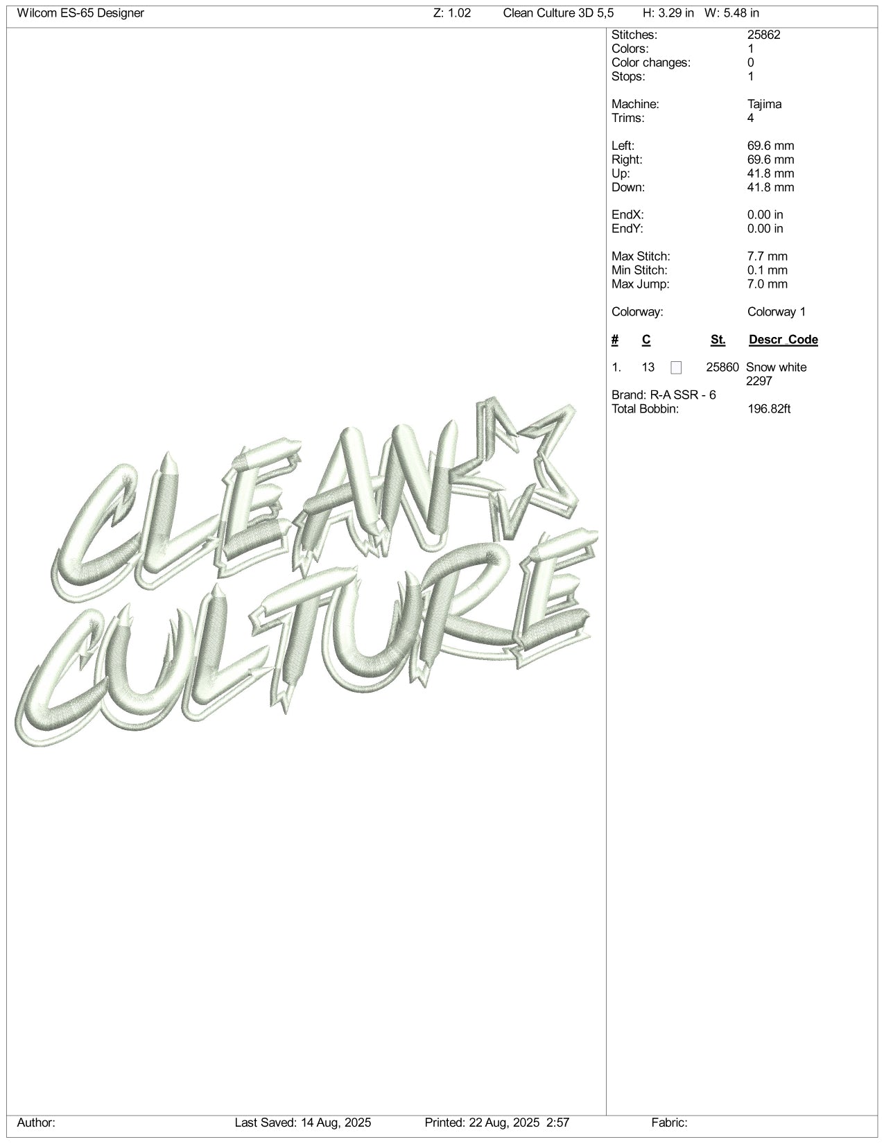 Clean Culture 3D Embroidery Design Files - 3 Size's