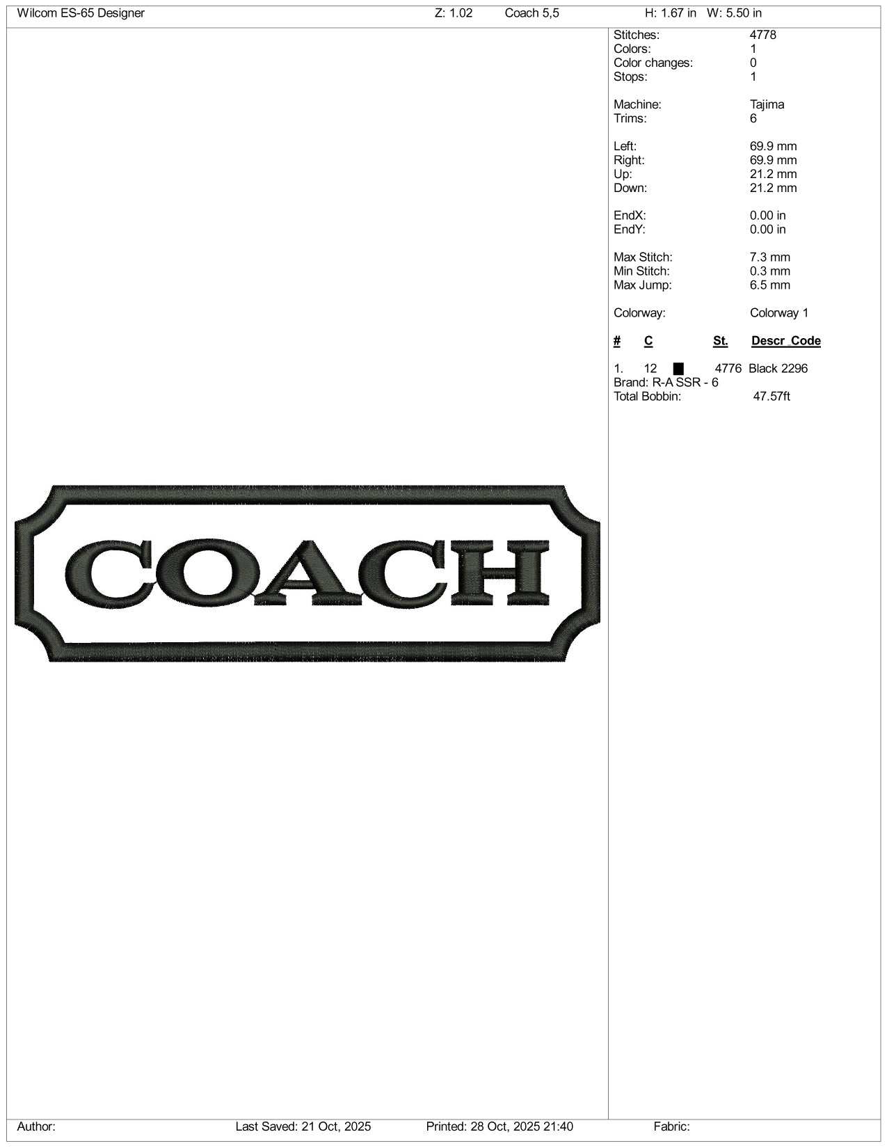 Coach Logo Embroidery Design Files - 4 Size's