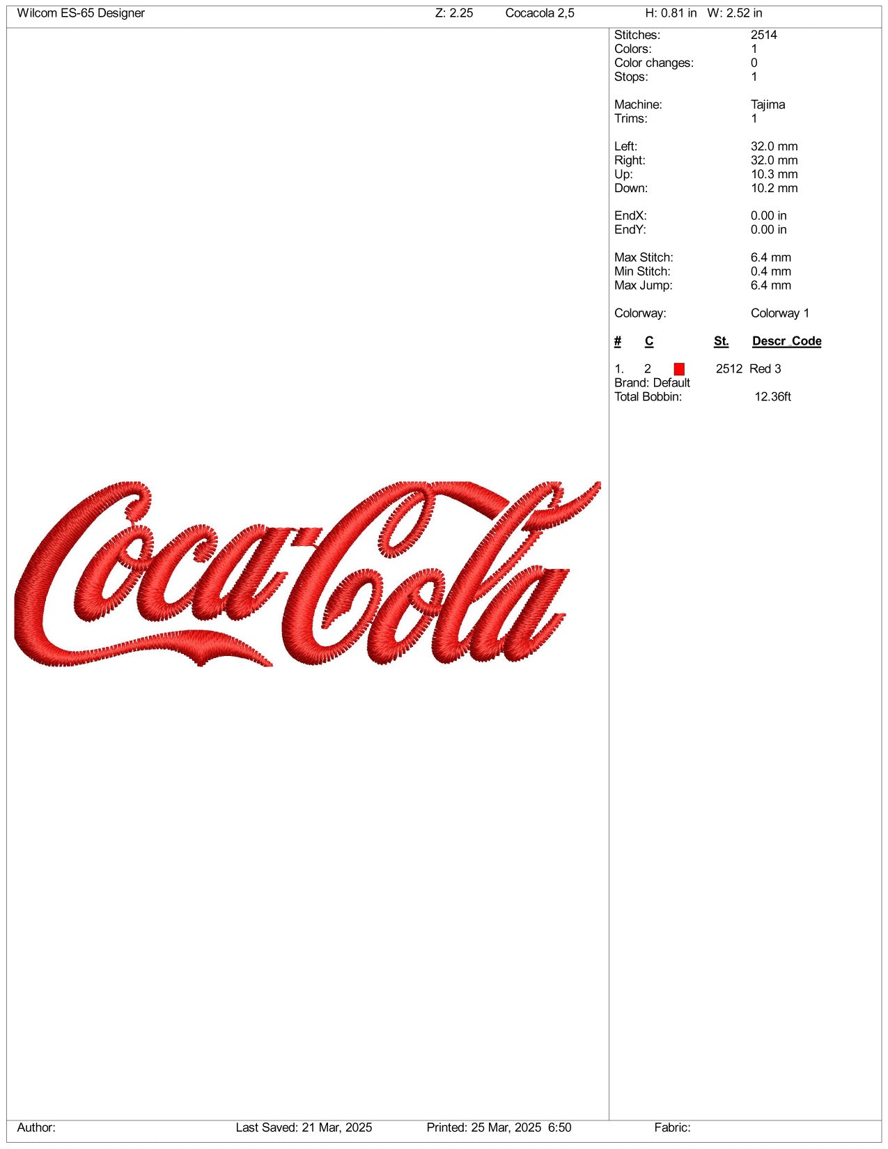 Coca Cola Embroidery Files - 3 Size's