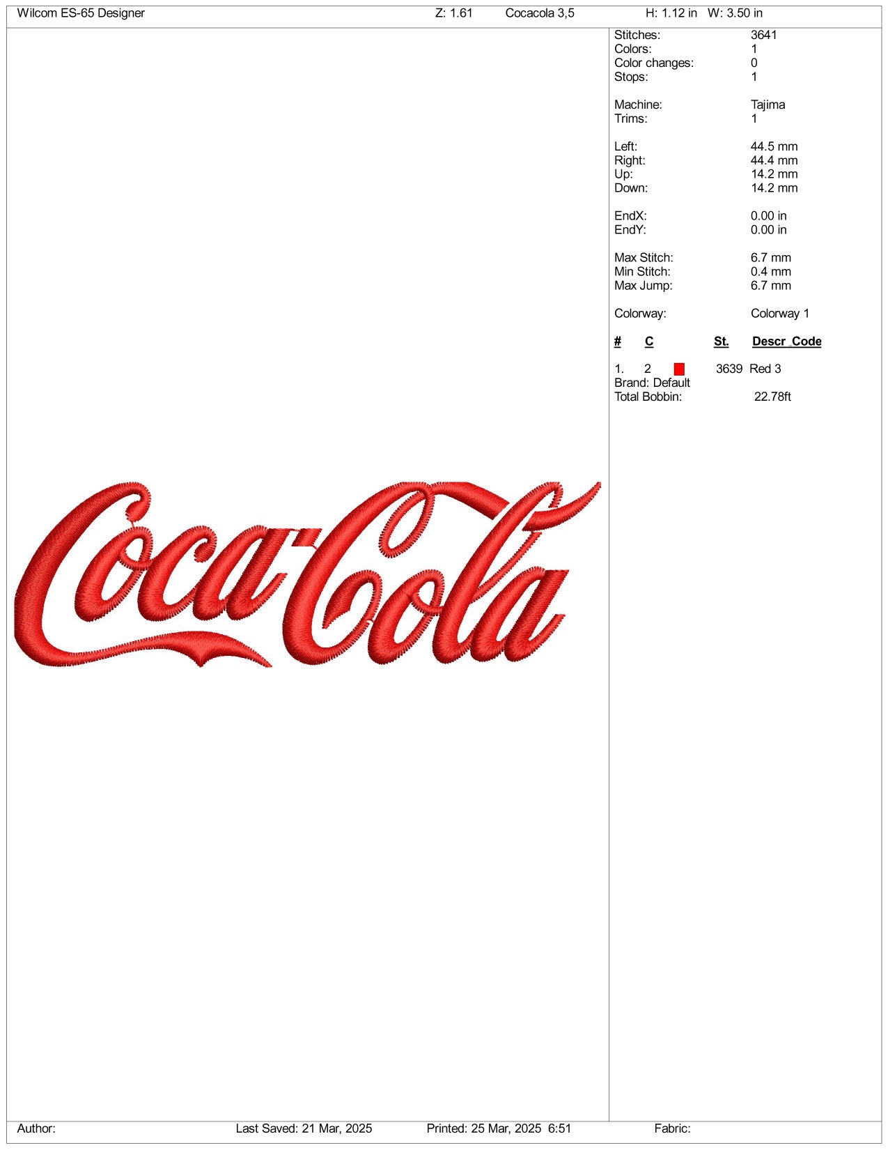 Coca Cola Embroidery Files - 3 Size's