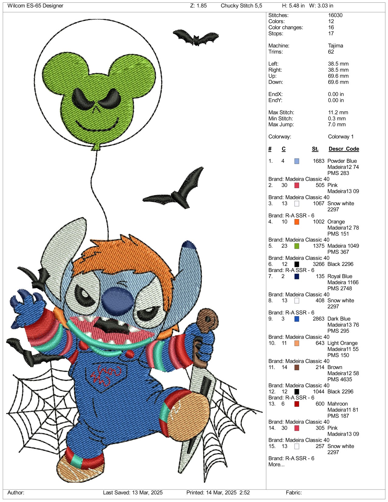 Stitch Clown Embroidery Files - 3 Size's