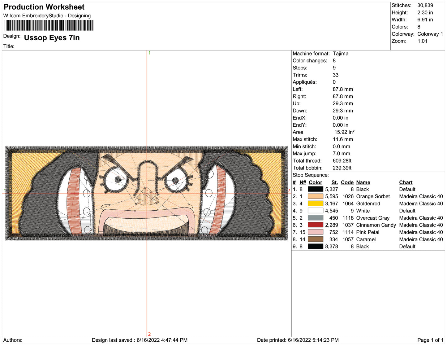 Usopp Embroidery Design Files - 3 Size's