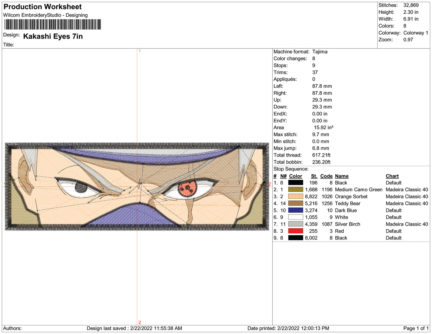 Kakashi Hatake v4 Embroidery Design Files - 3 Size's