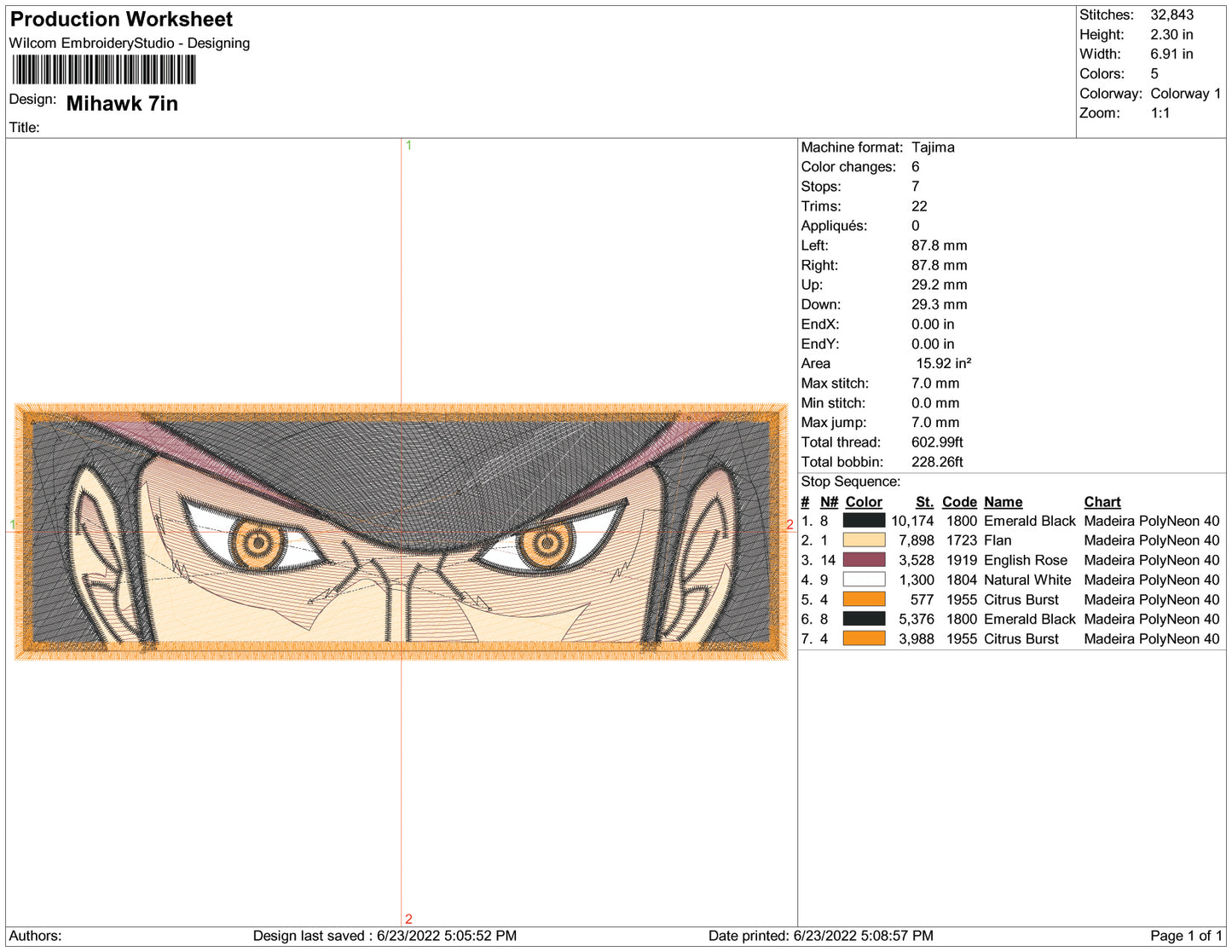 Dracule Mihawk Embroidery Design Files - 3 Size's