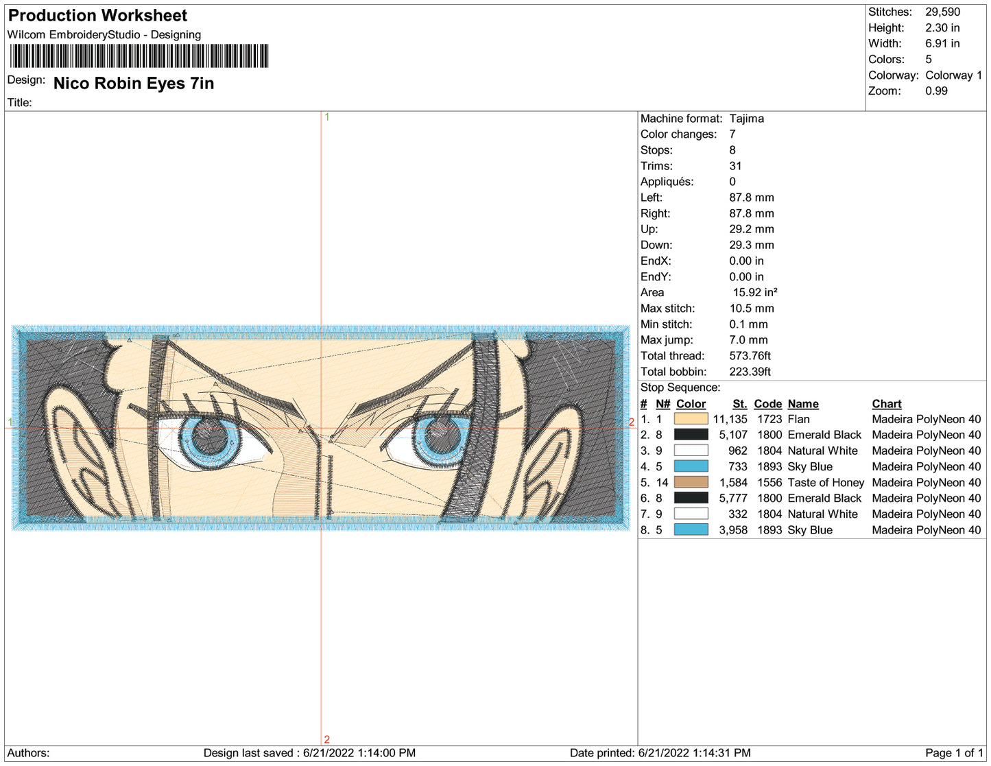Nico Robin Eyes Embroidery Design Files - 3 Size's