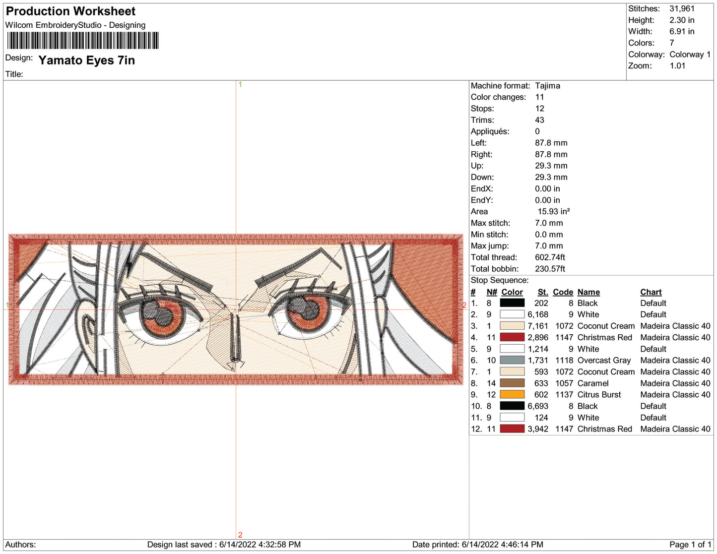 Yamato Eyes Embroidery Design Files - 3 Size's