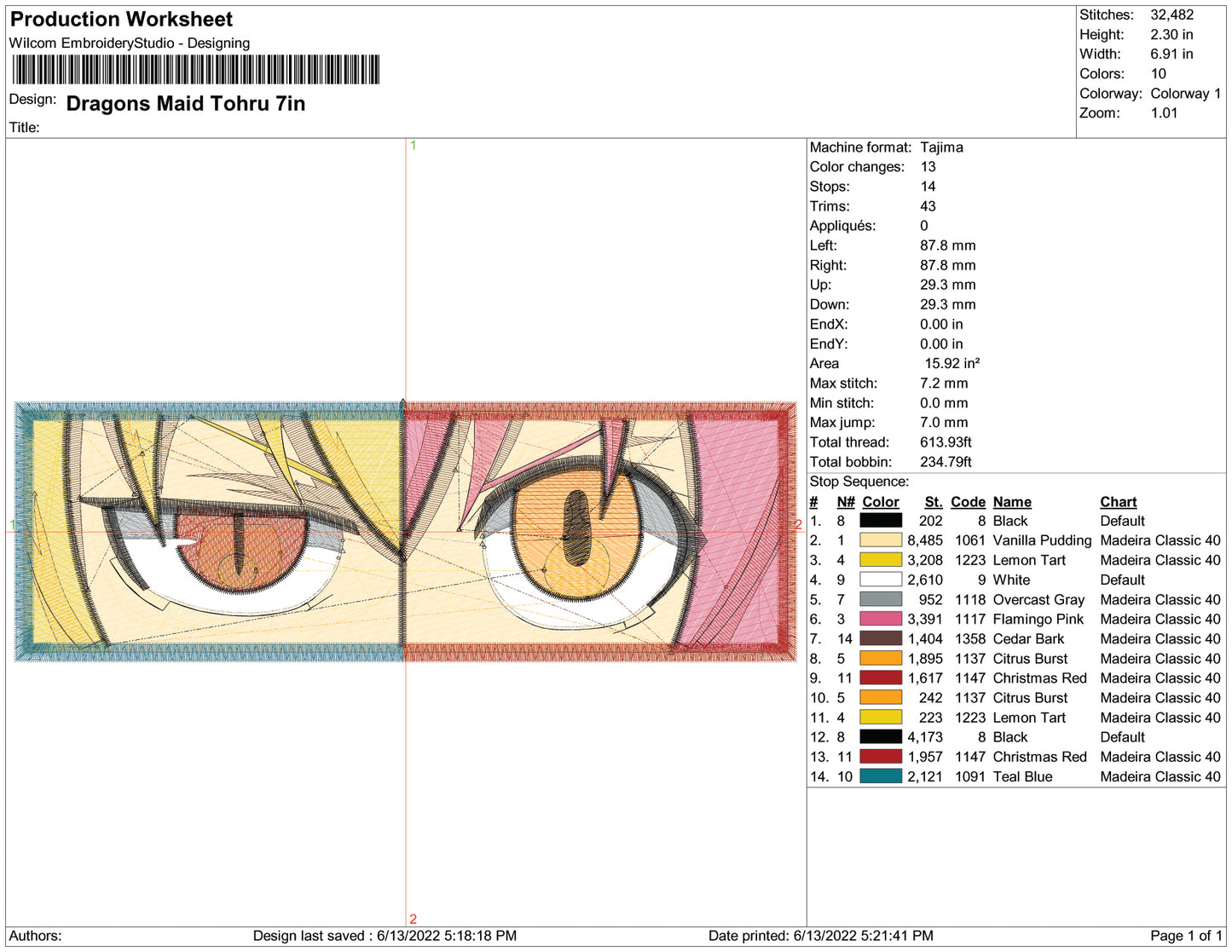 Tohru Embroidery Design Files - 3 Size's
