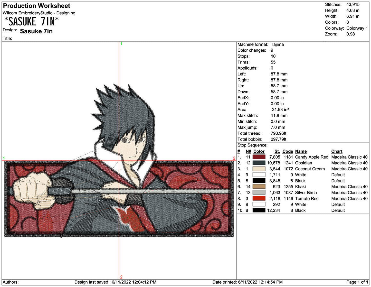 Sasuke Uchiha Embroidery Design Files - 4 Size's