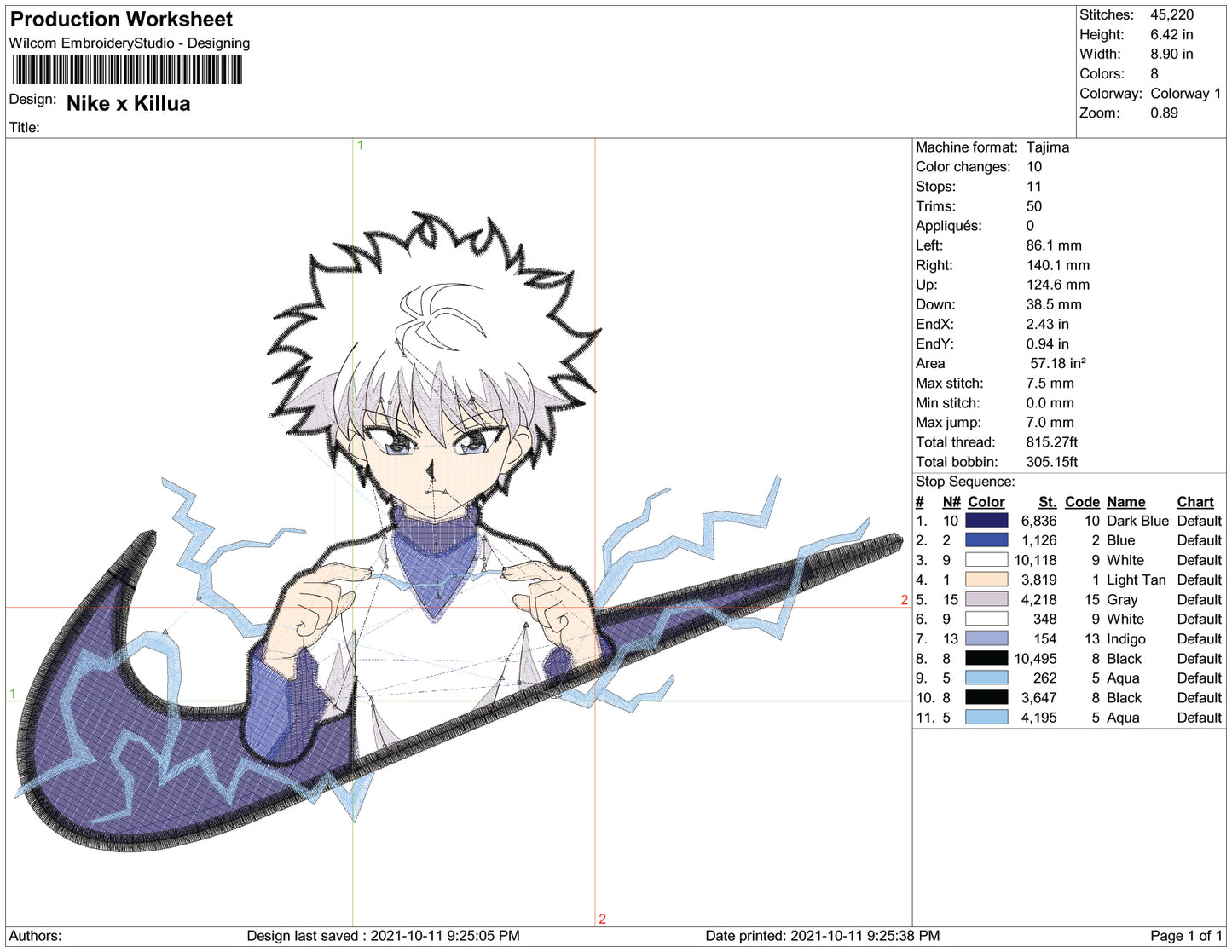 Killua Zoldyck Swoosh v7 Embroidery Design Files - 3 Size's