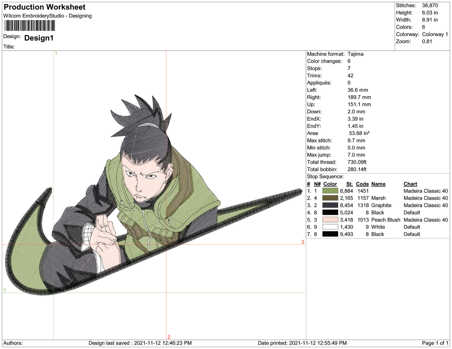 Shikamaru Nara Swoosh v2 Embroidery Design Files - 3 Sizes