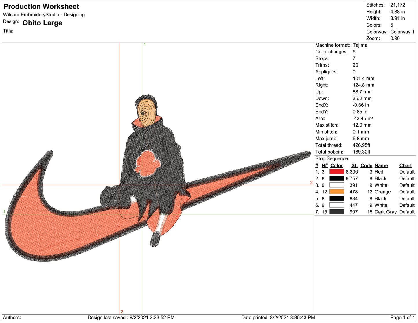Obito Uchiha Swoosh v10 Embroidery Design Files - 3 Size's