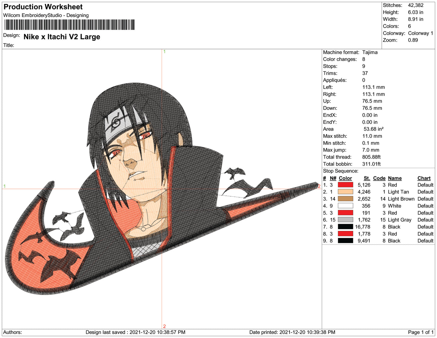 Itachi Uchiha Swoosh v7 Embroidery Design Files - 3 Size"s