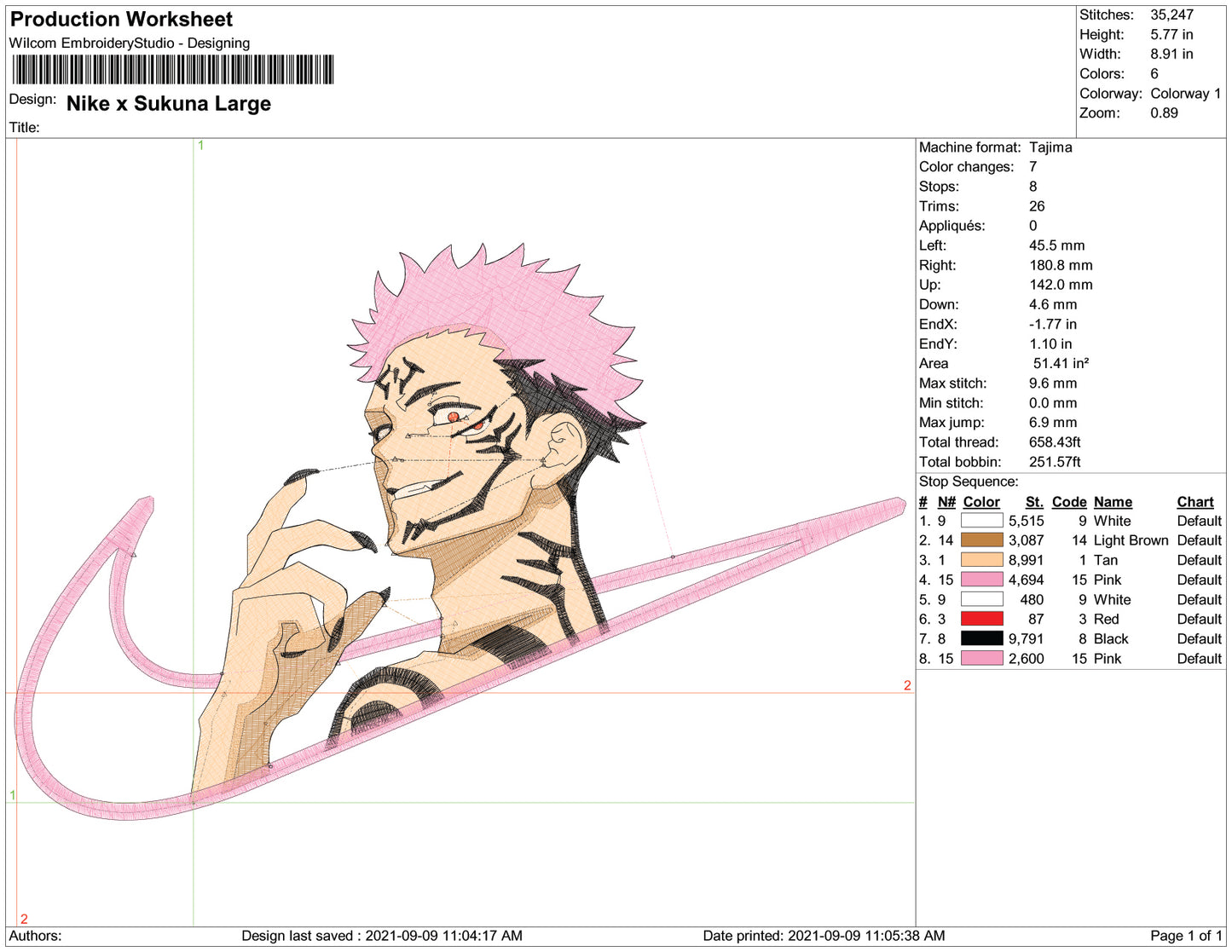 Ryomen Sukuna Swoosh v3 Embroidery Design Files - 3 Size's