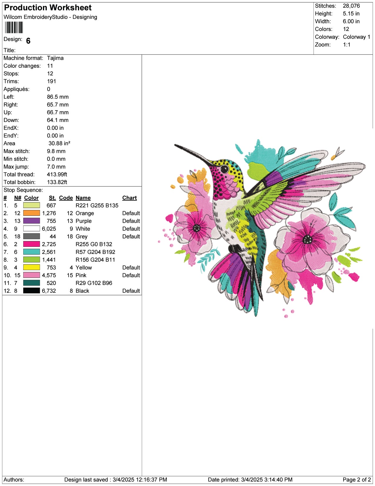 Colorful Hummingbird Splash Embroidery Design Files - 9 Size's