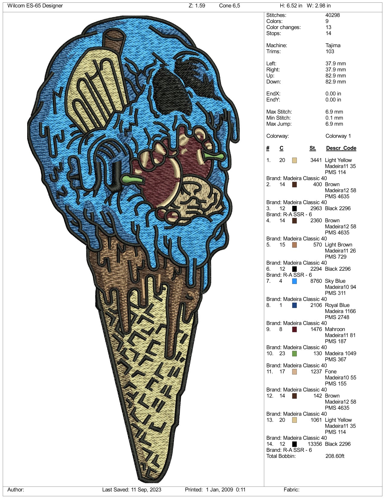 Skull Face Ice Cream Embroidery Design Files - 3 Size's