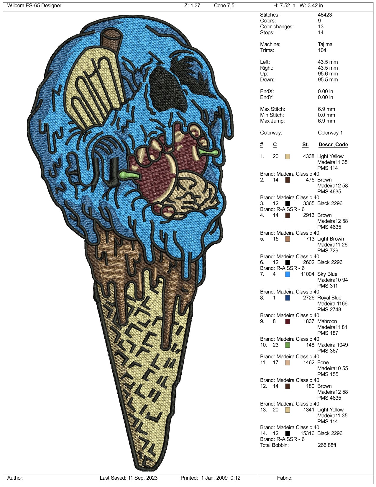 Skull Face Ice Cream Embroidery Design Files - 3 Size's