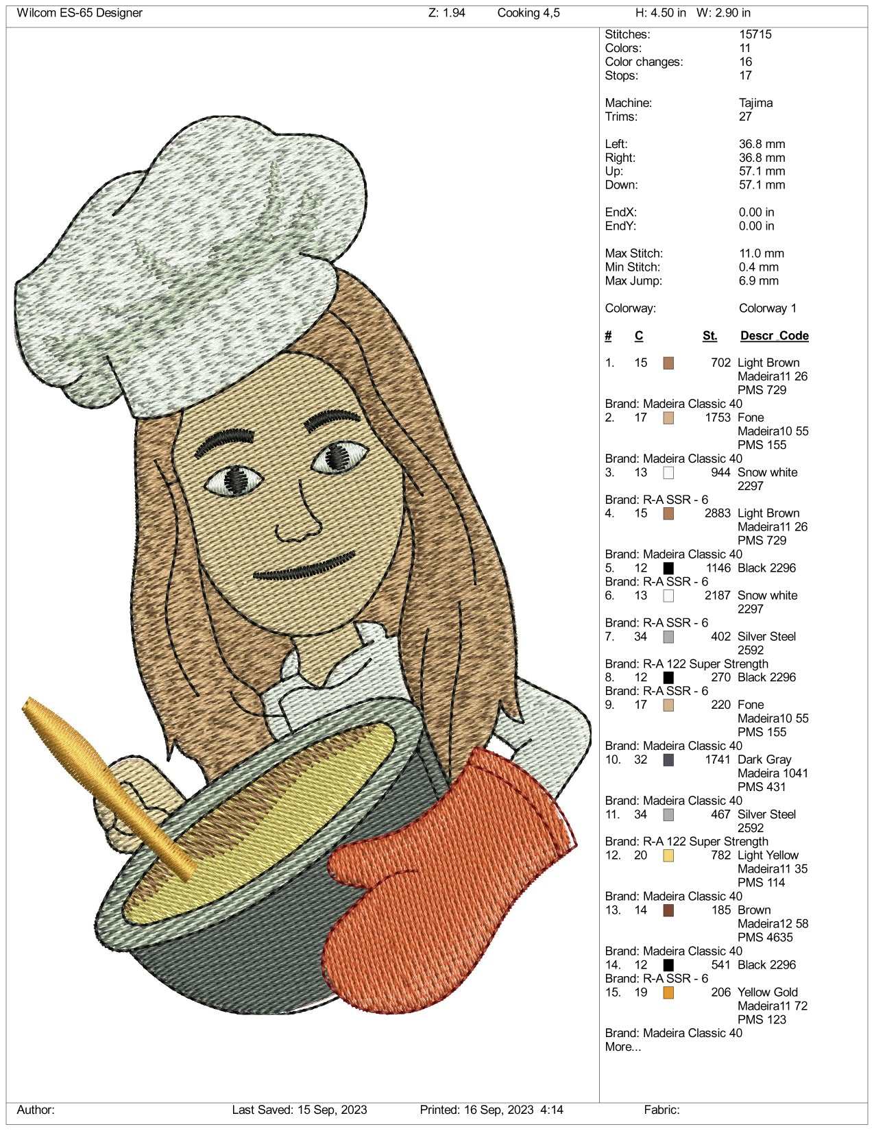 Chef Girl Embroidery Design Files - 3 Size's