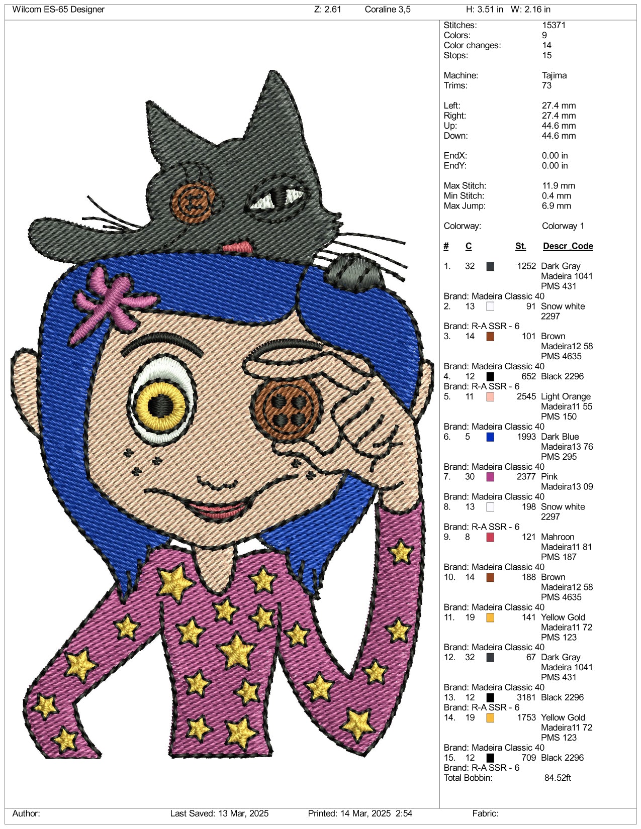 Coraline Embroidery Files - 3 Size's
