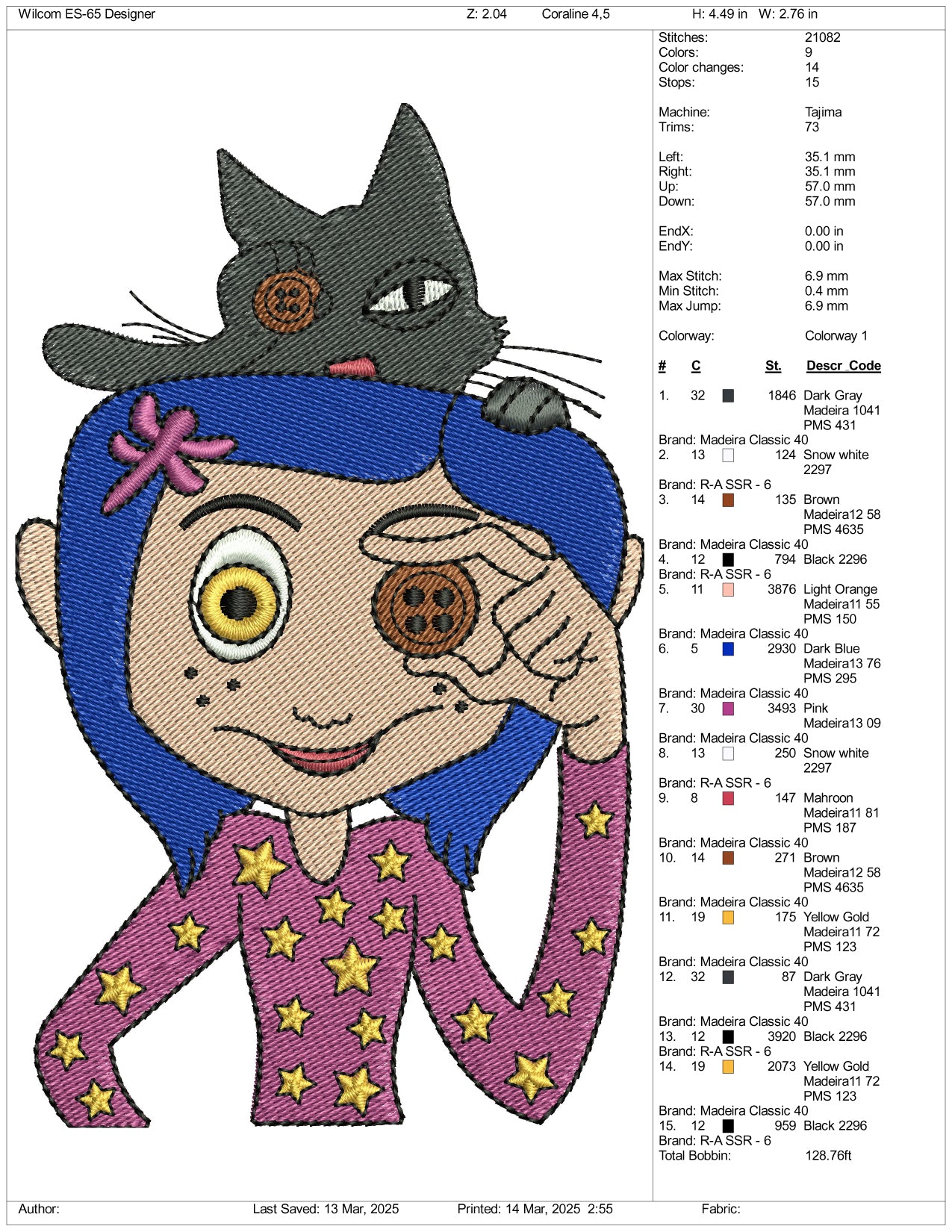 Coraline Embroidery Files - 3 Size's