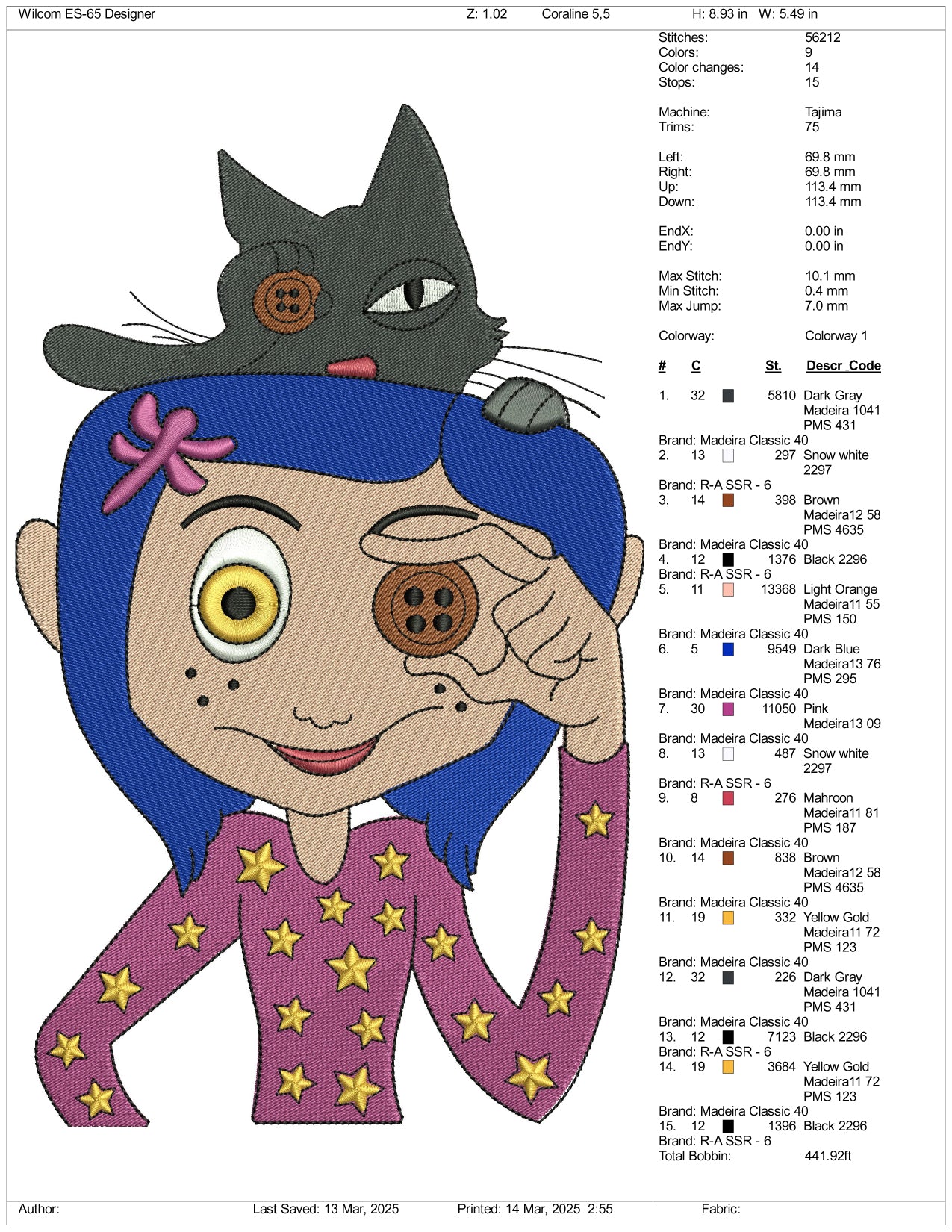 Coraline Embroidery Files - 3 Size's