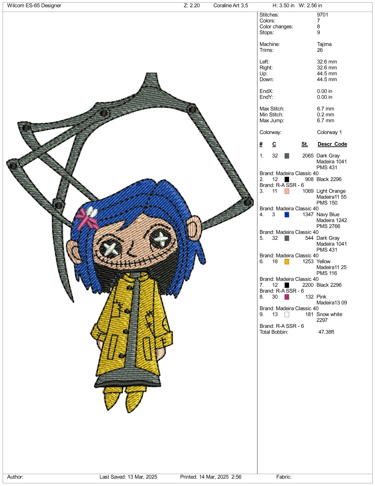 Coraline v2 Embroidery Files - 3 Size's