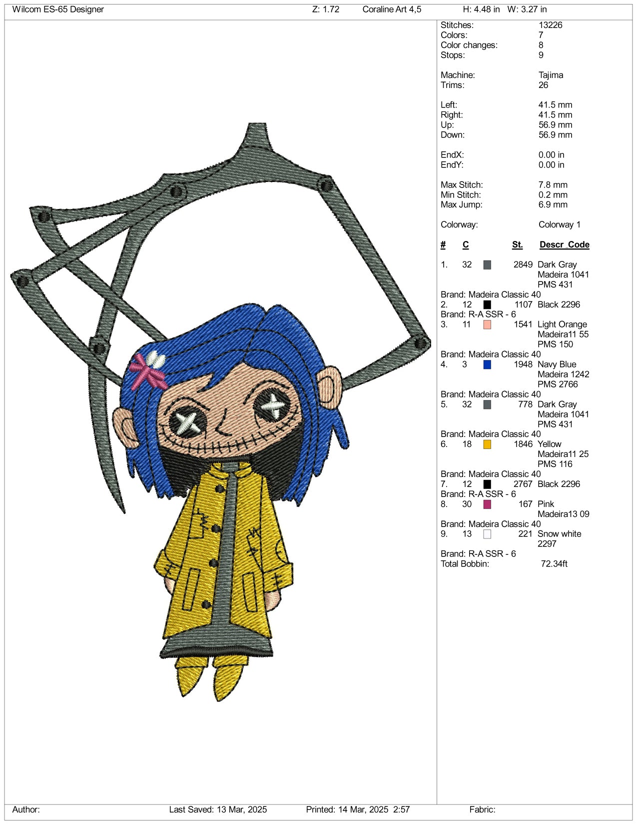Coraline v2 Embroidery Files - 3 Size's
