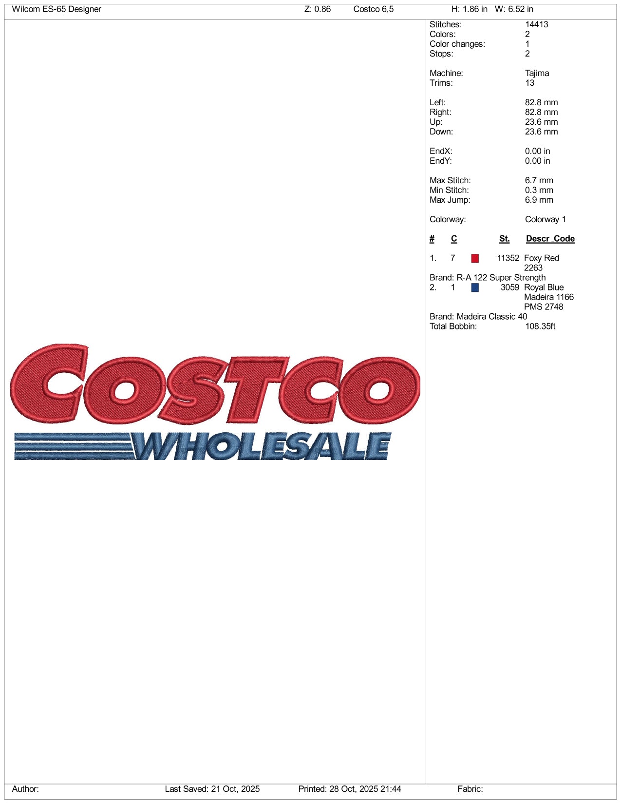 Costco Wholesale Logo Embroidery Design Files - 4 Size's