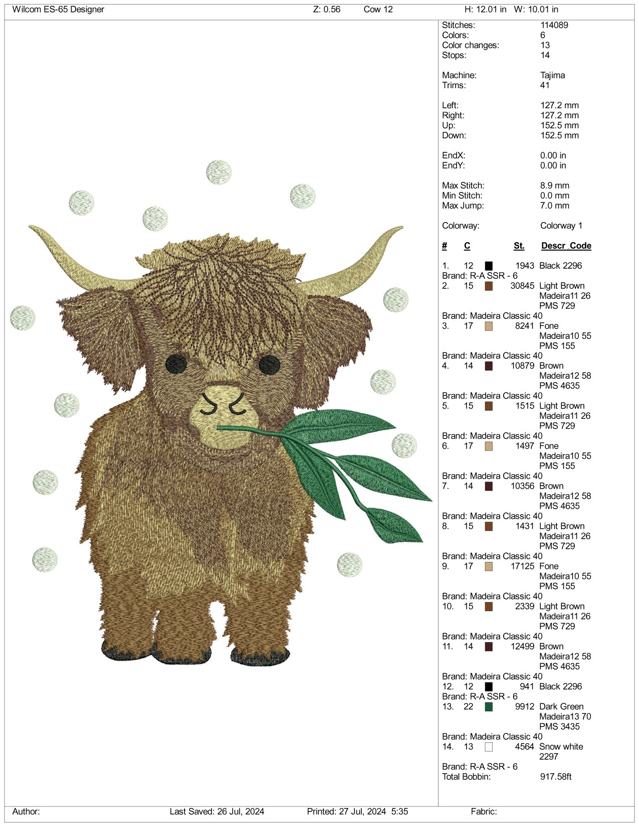Archivos de diseño de bordado de vaca bebé - 3 tamaños