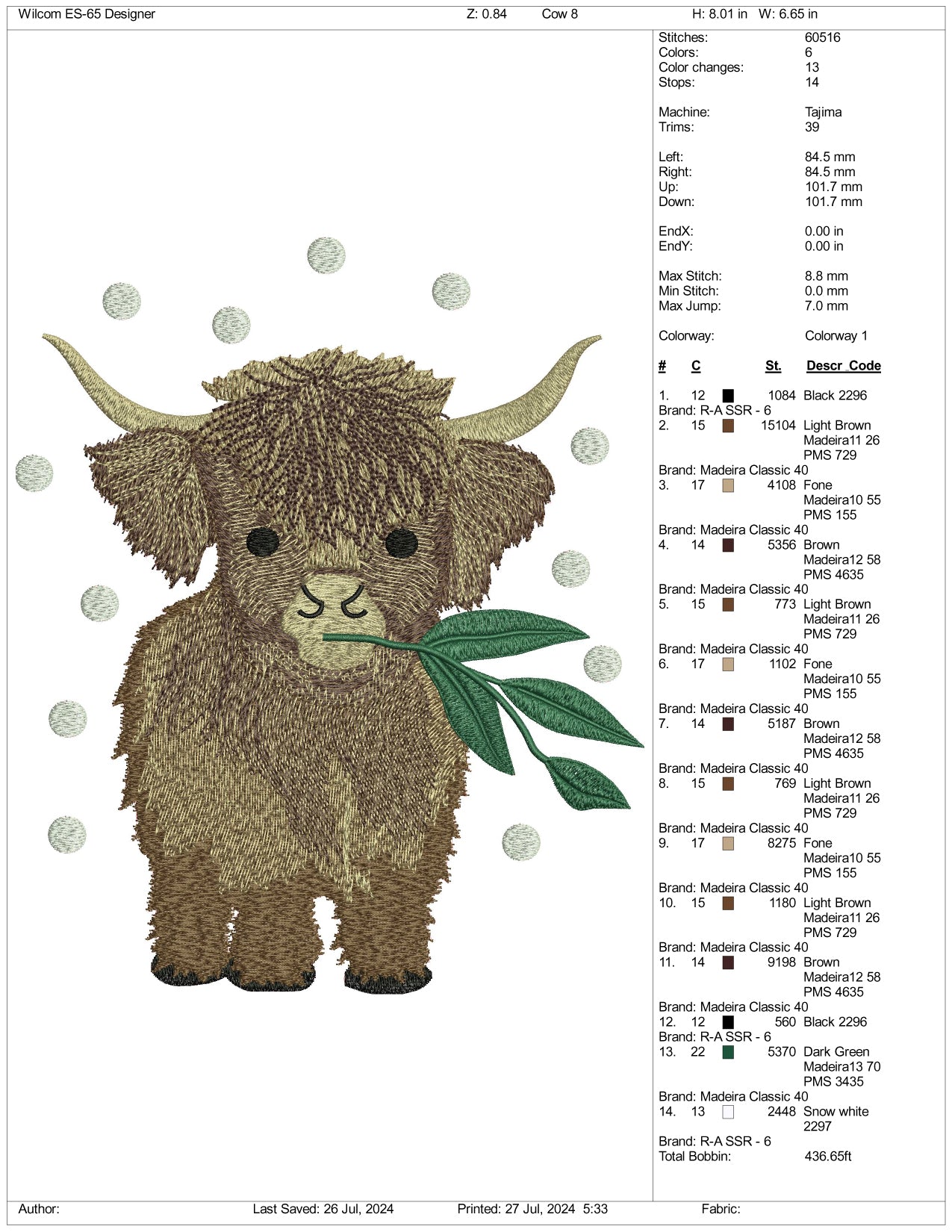 Archivos de diseño de bordado de vaca bebé - 3 tamaños
