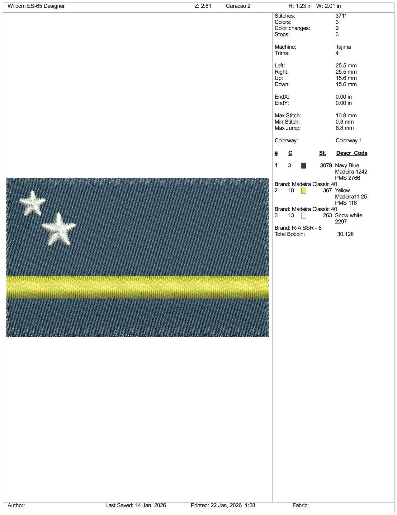 Curacao Flag Embroidery Design Files - 3 Size's