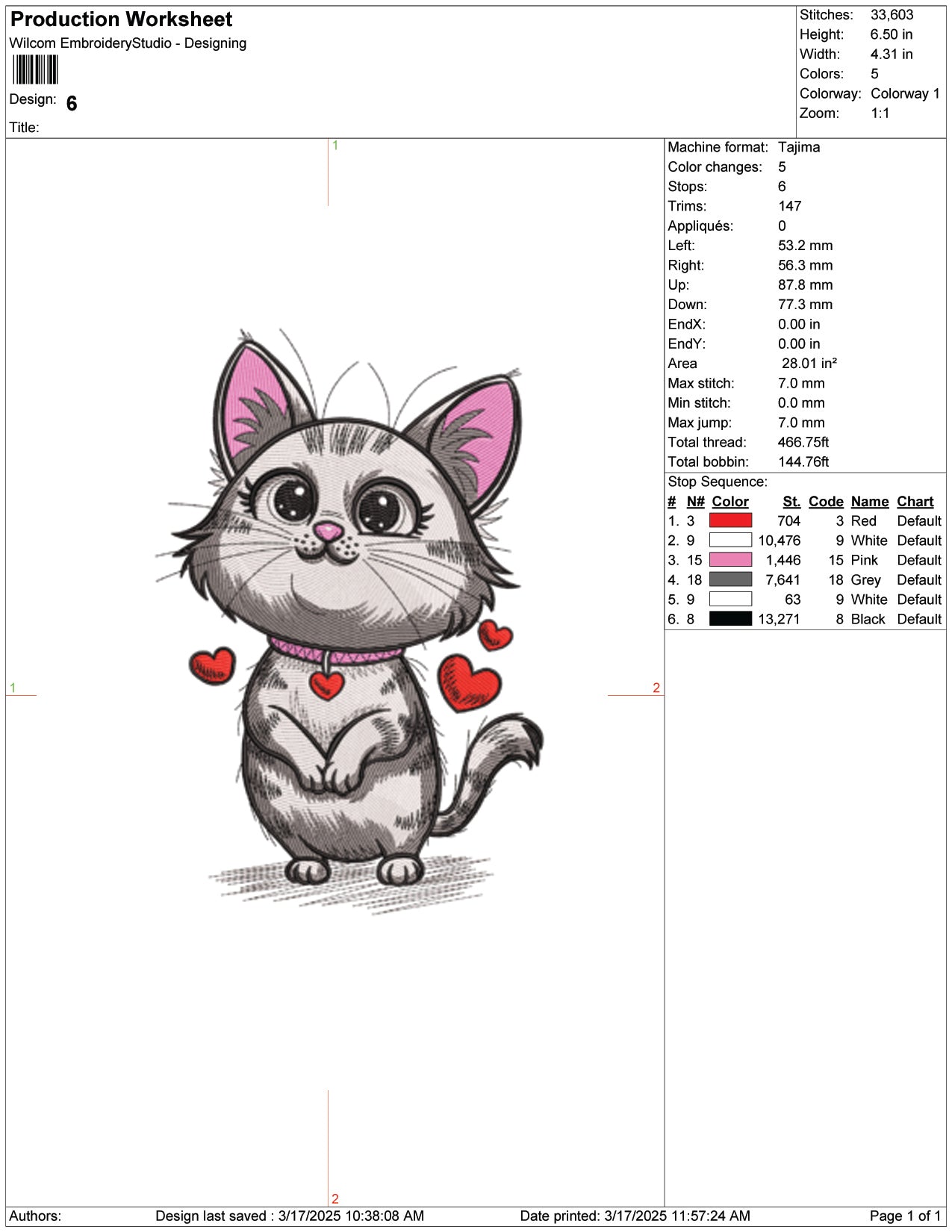 Cute Cat Sewing Embroidery Design Files - 9 Size's