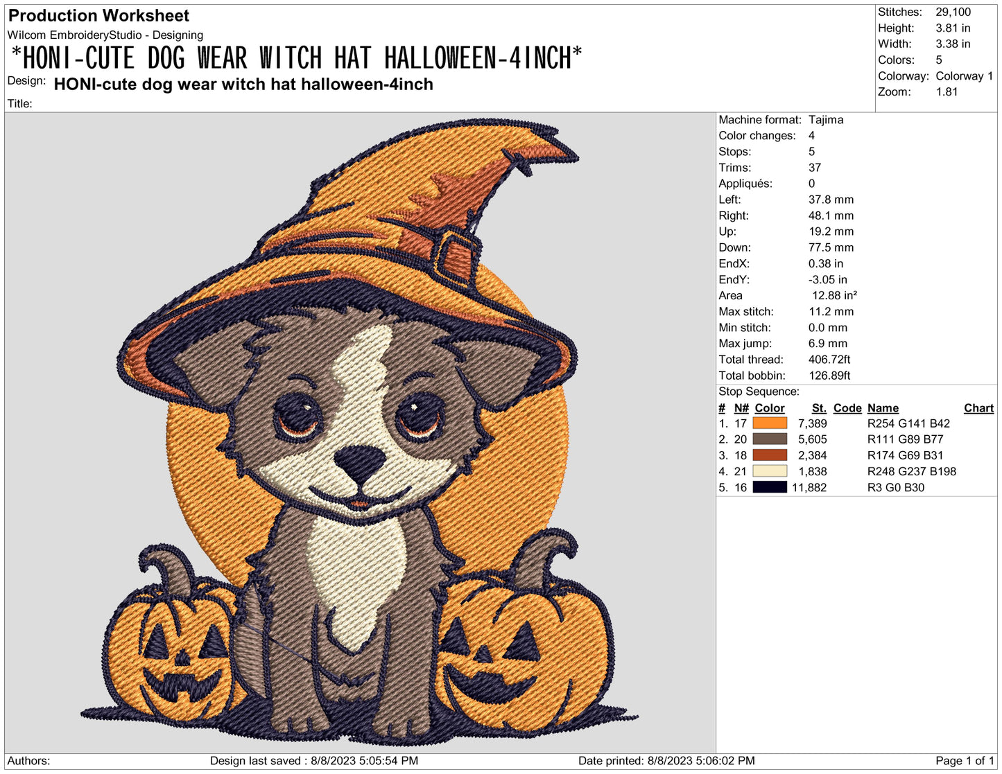 Witch Dog Embroidery Design Files - 3 Size's