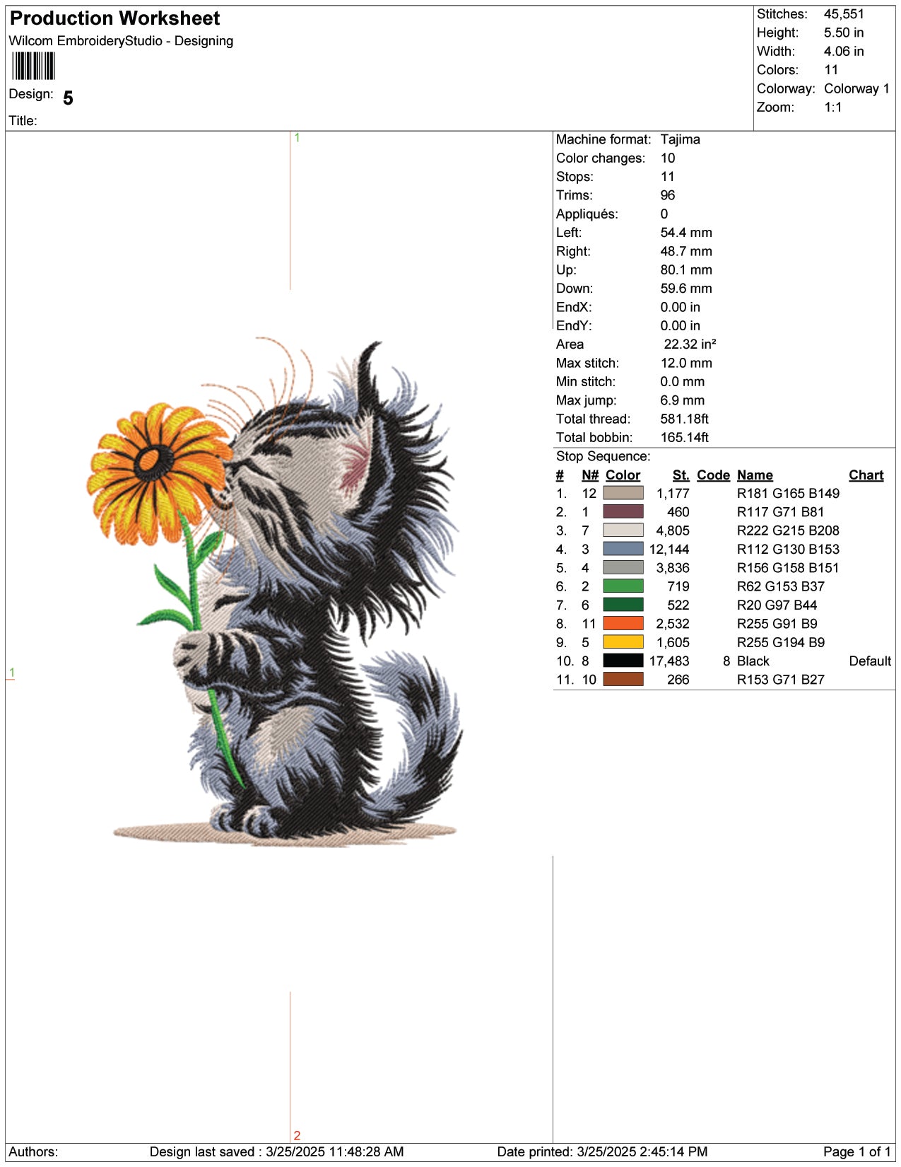Cute Cat with Flower Embroidery Design Files - 7 Size's