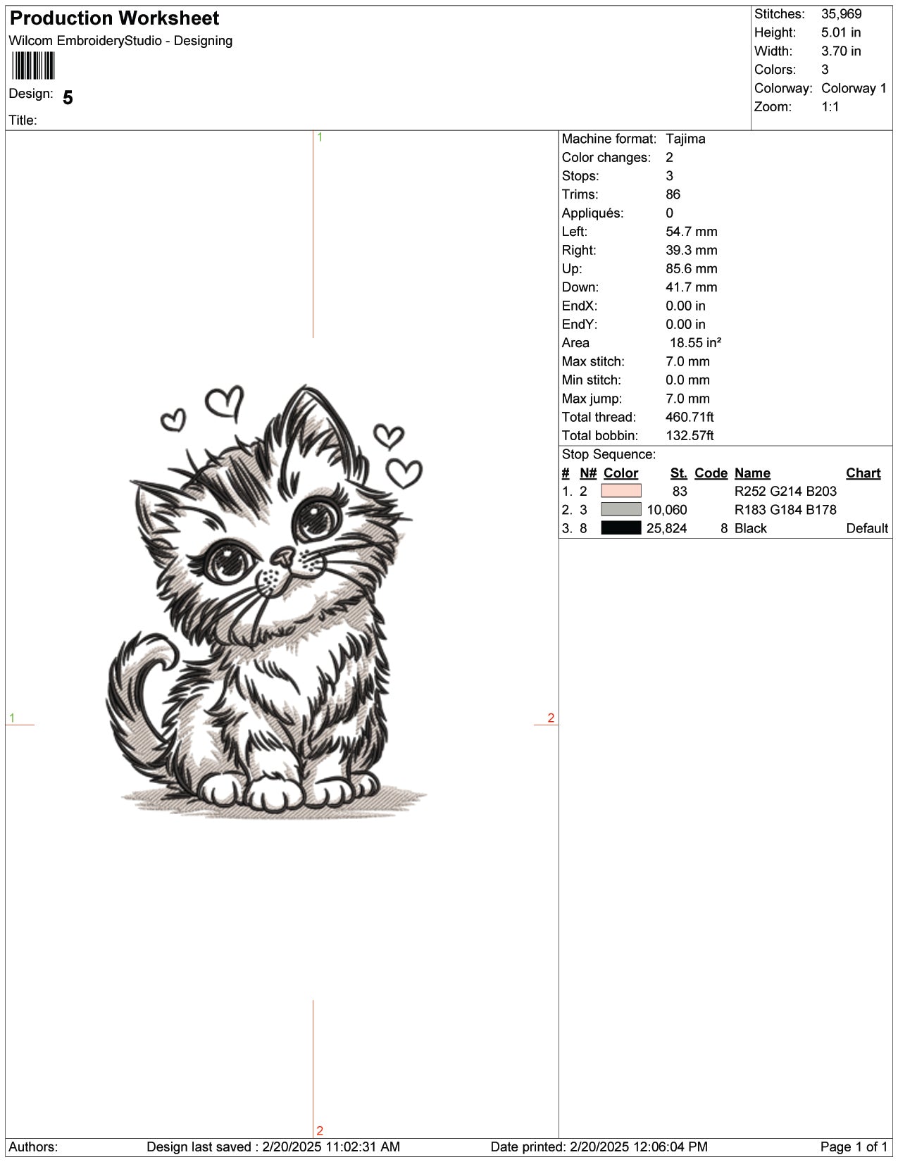 Cute Kitten Embroidery Design Files - 9 Size's