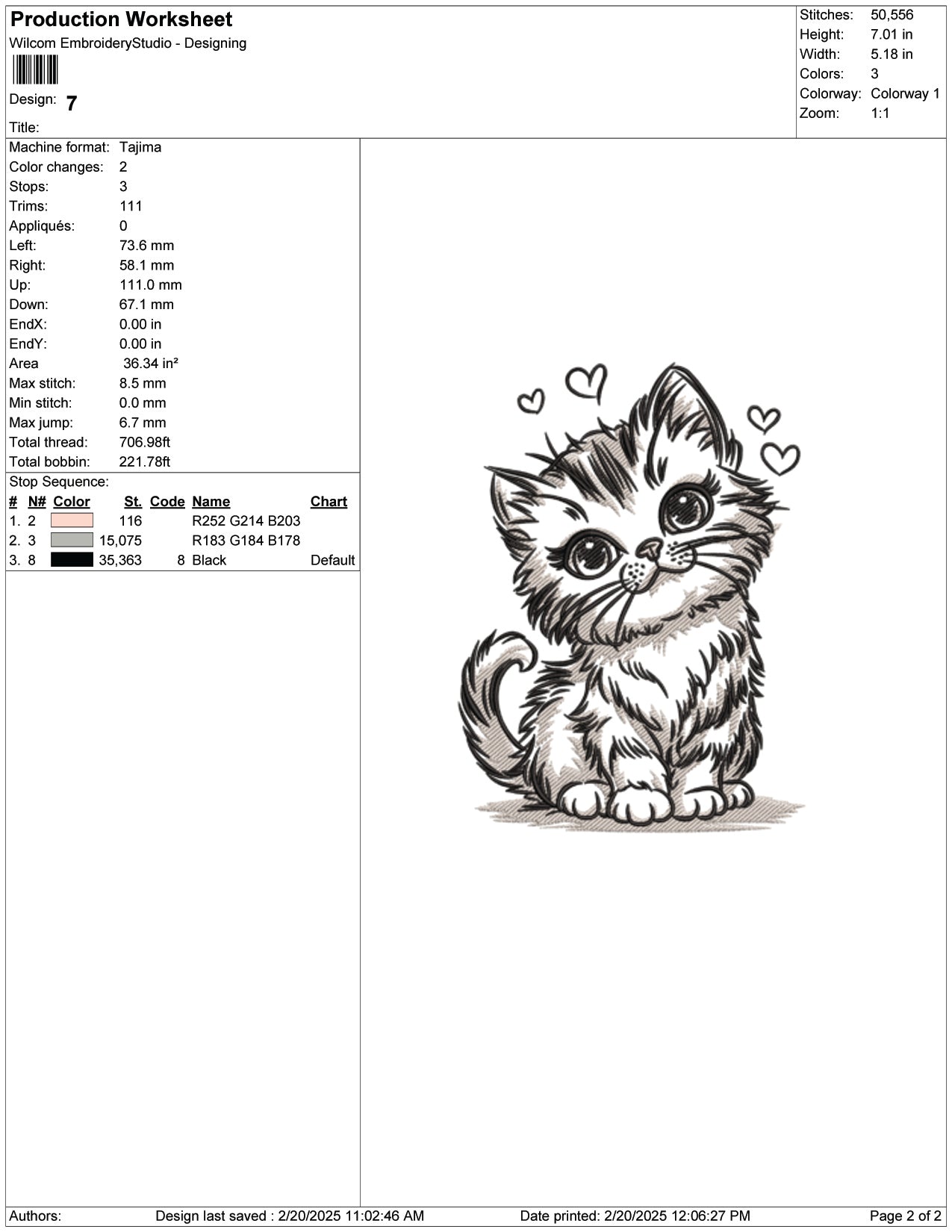 Cute Kitten Embroidery Design Files - 9 Size's