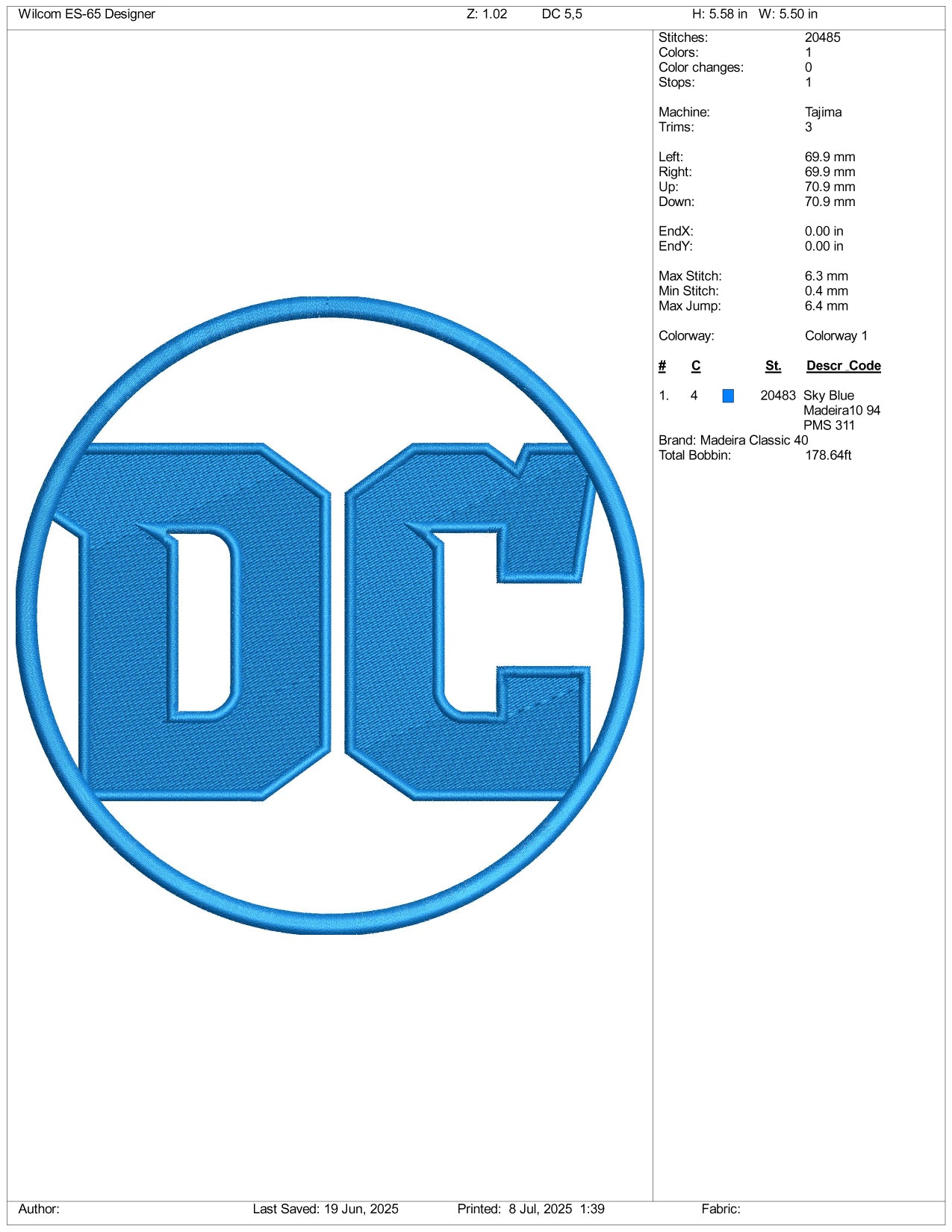 DC Logo Embroidery Design Files - 3 Size's