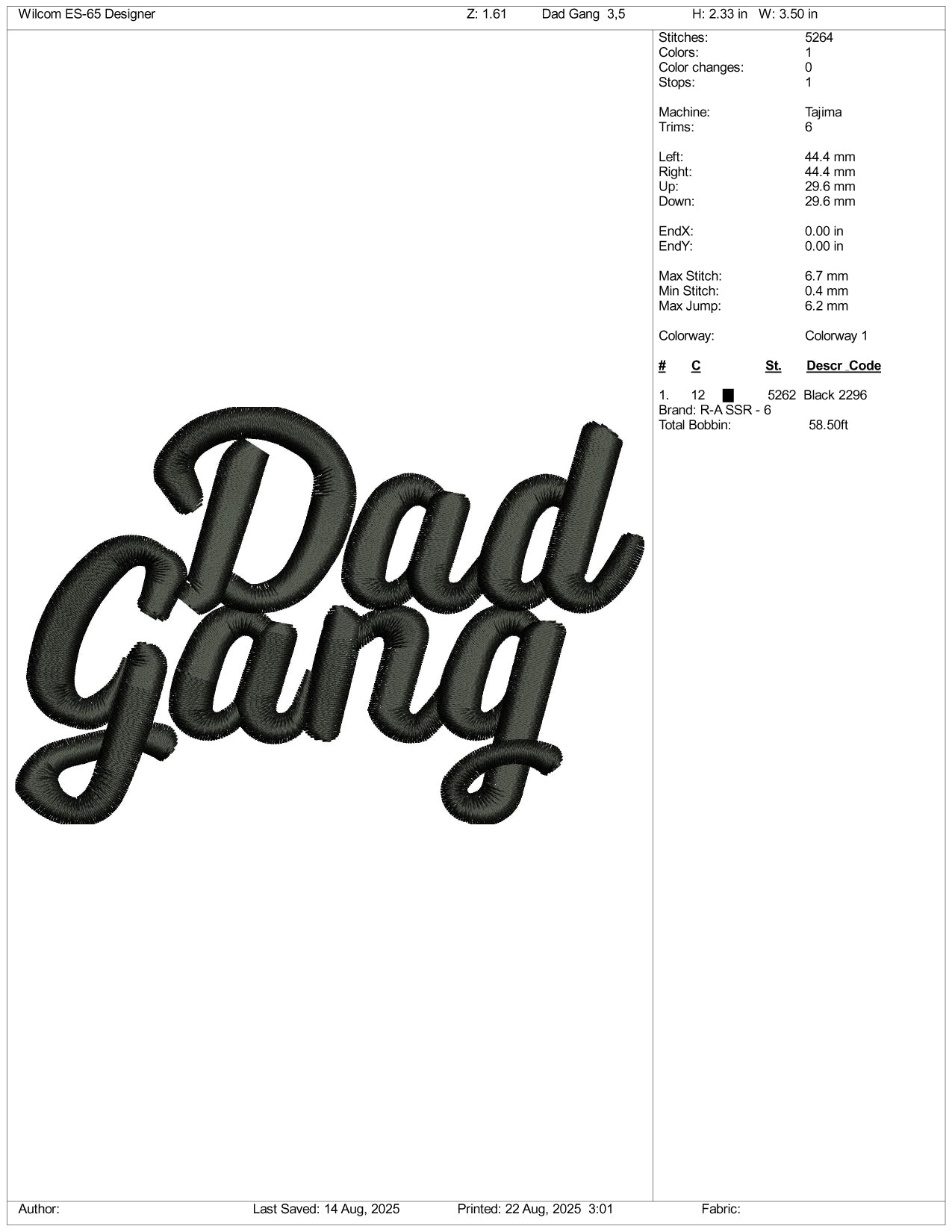 Dad Gang Embroidery Design Files - 3 Size's