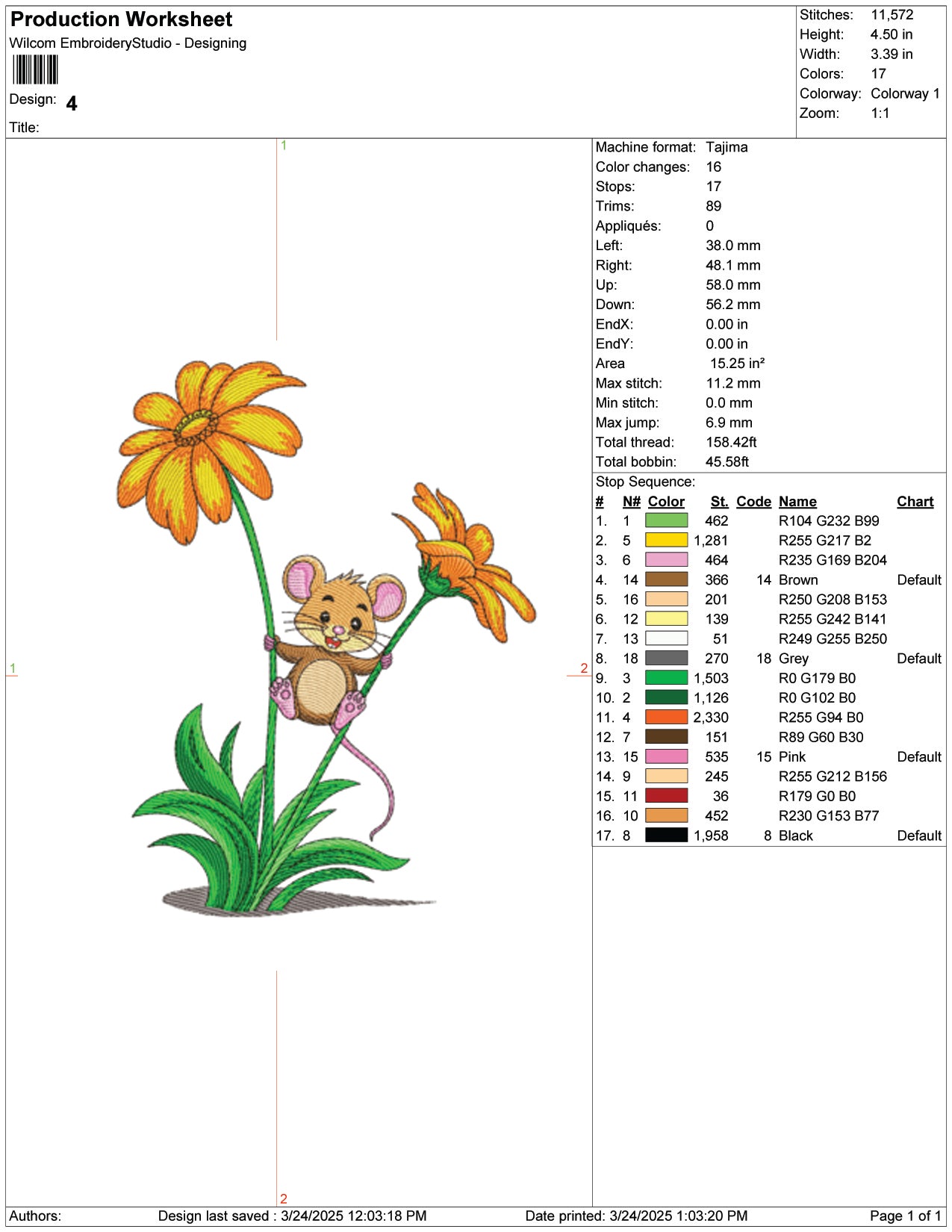 Daisy Swing Mouse Embroidery Design Files - 9 Size's