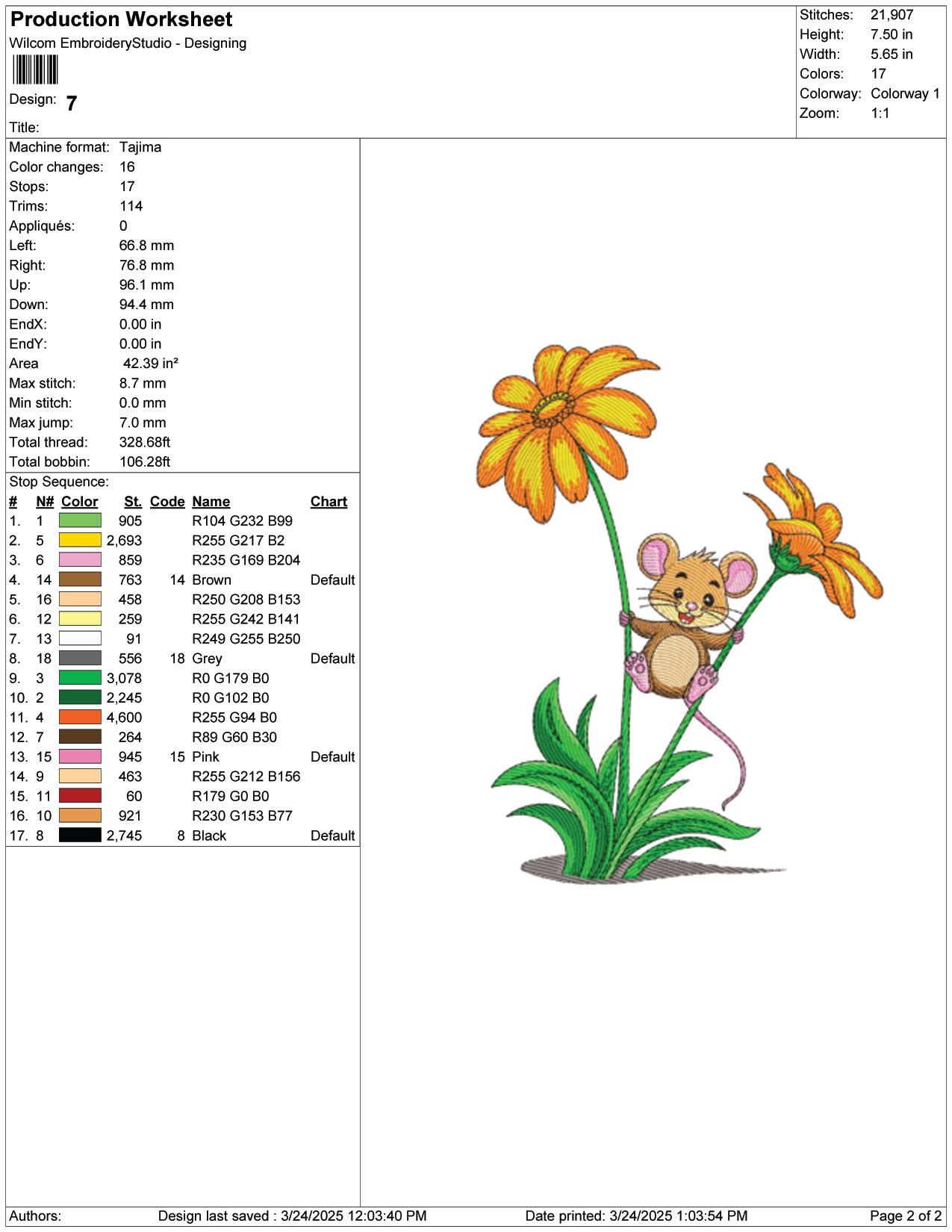 Daisy Swing Mouse Embroidery Design Files - 9 Size's