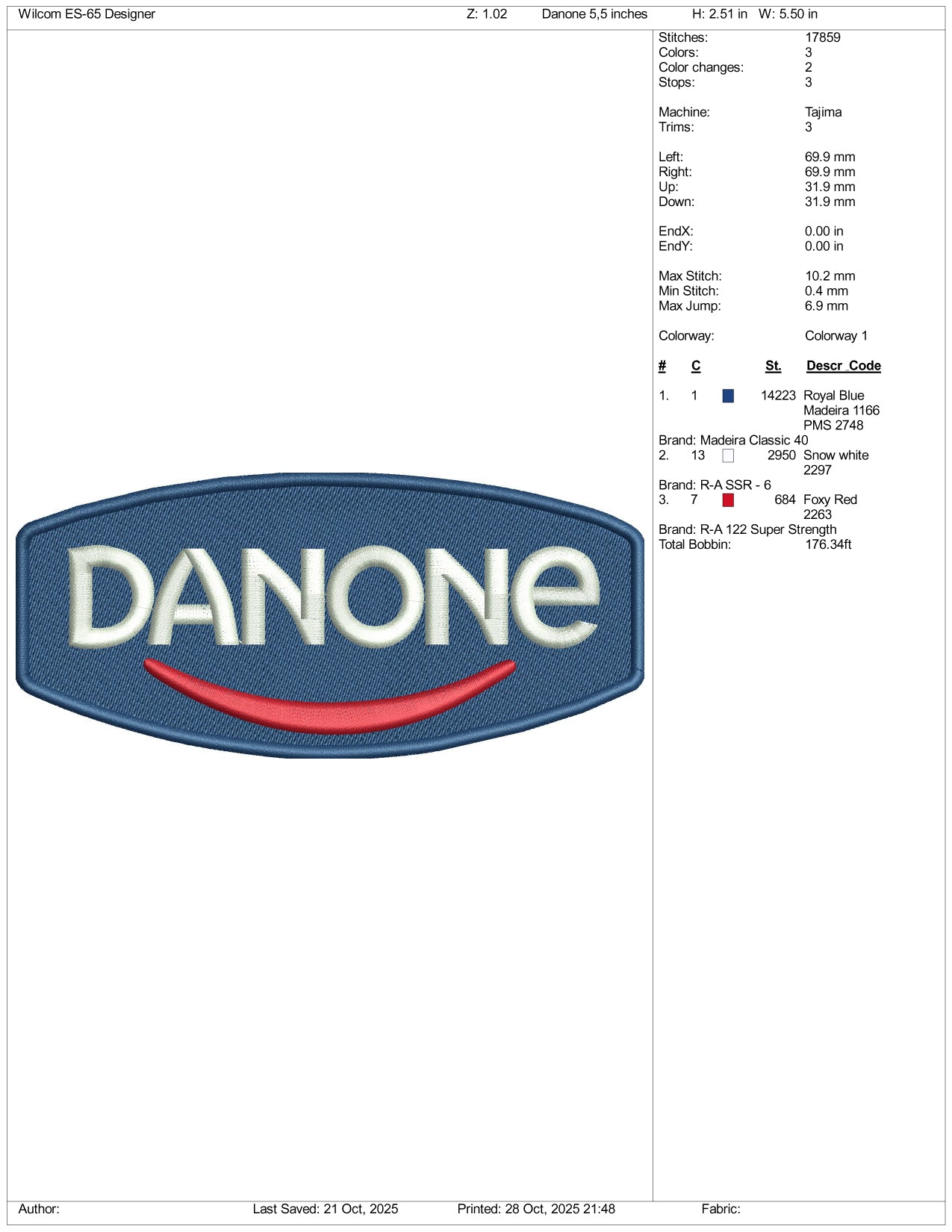 Danone Logo Embroidery Design Files - 3 Size's
