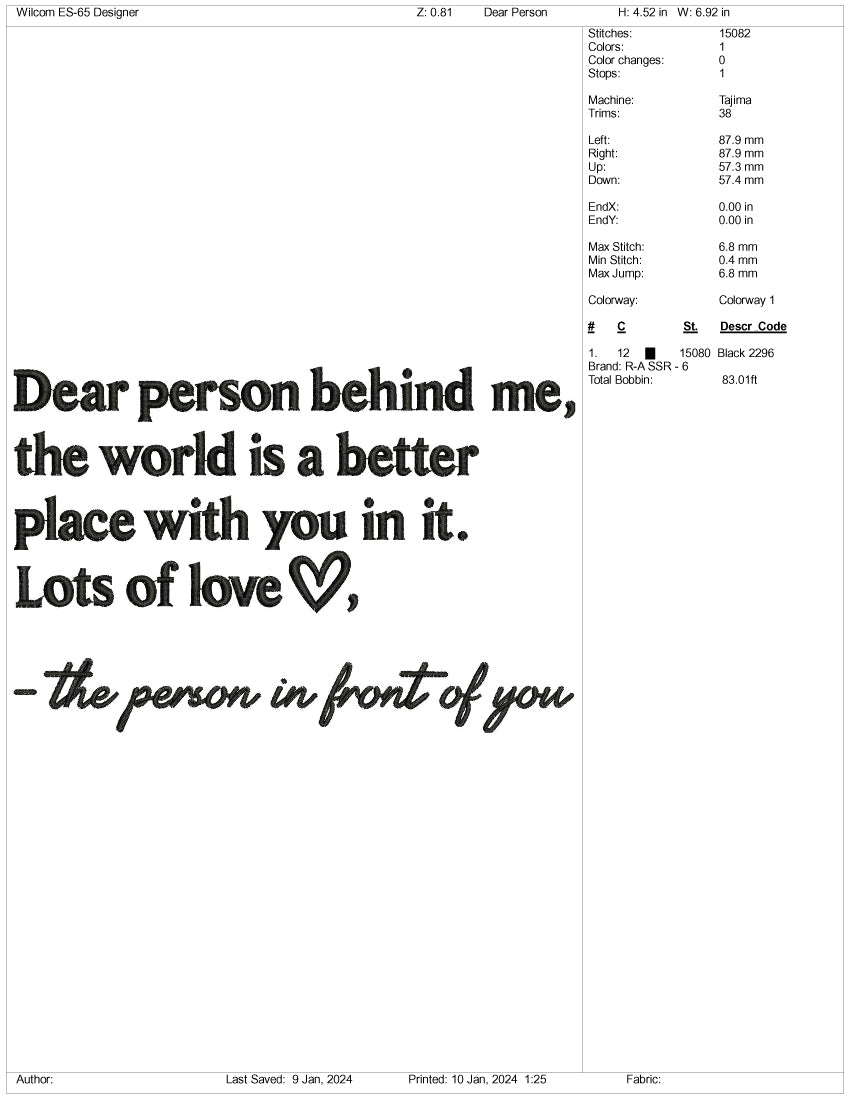 Archivos de diseño de bordado "Querida Persona" - 3 tamaños