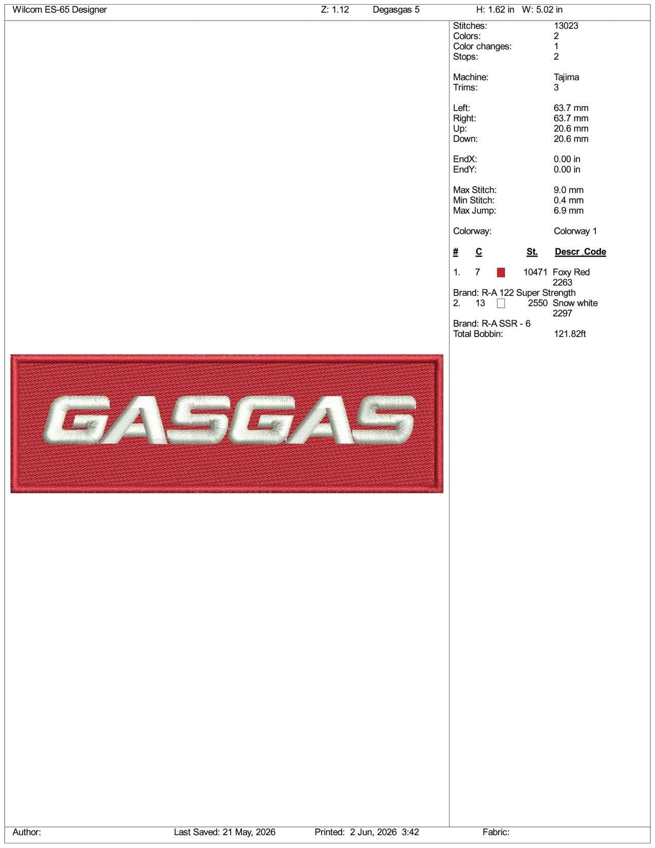 GasGas Logo Embroidery Design Files - 3 Size's