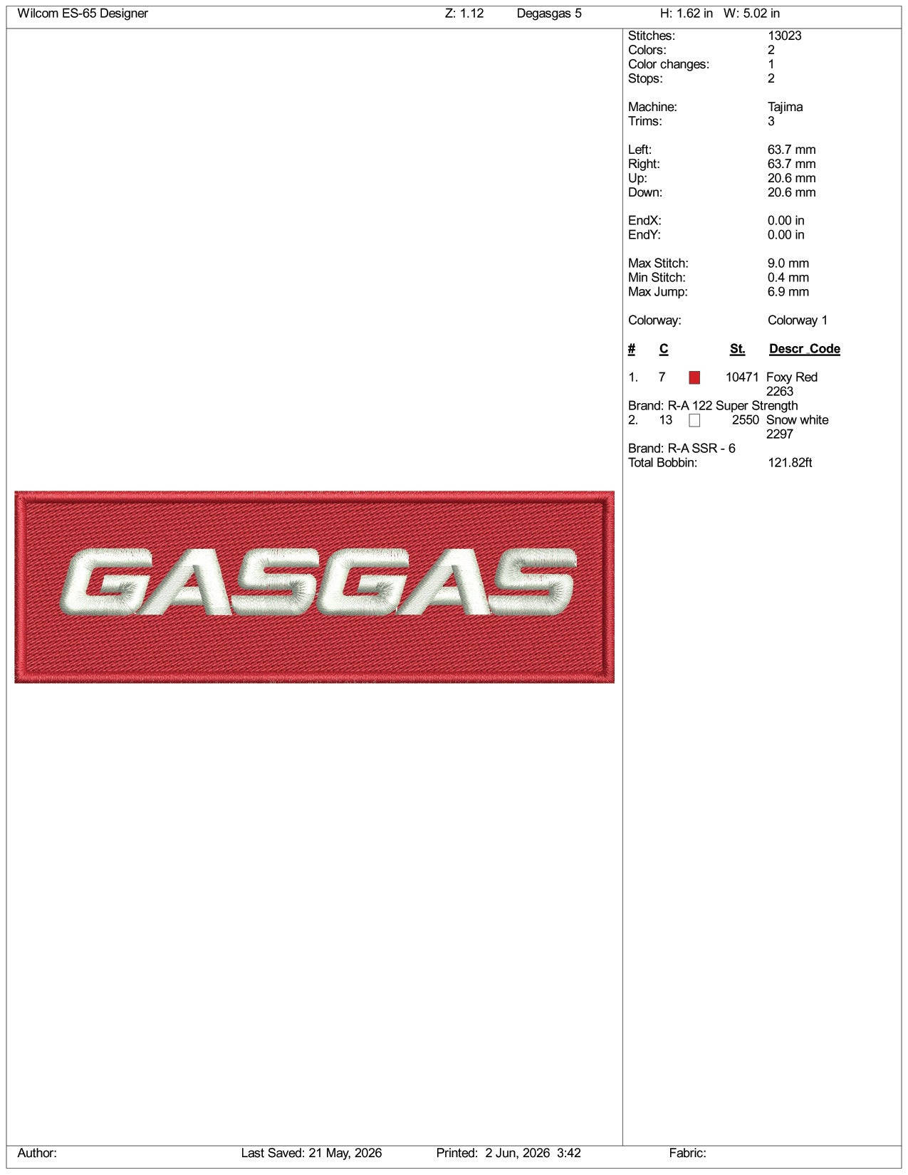 GasGas Logo Embroidery Design Files - 3 Size's