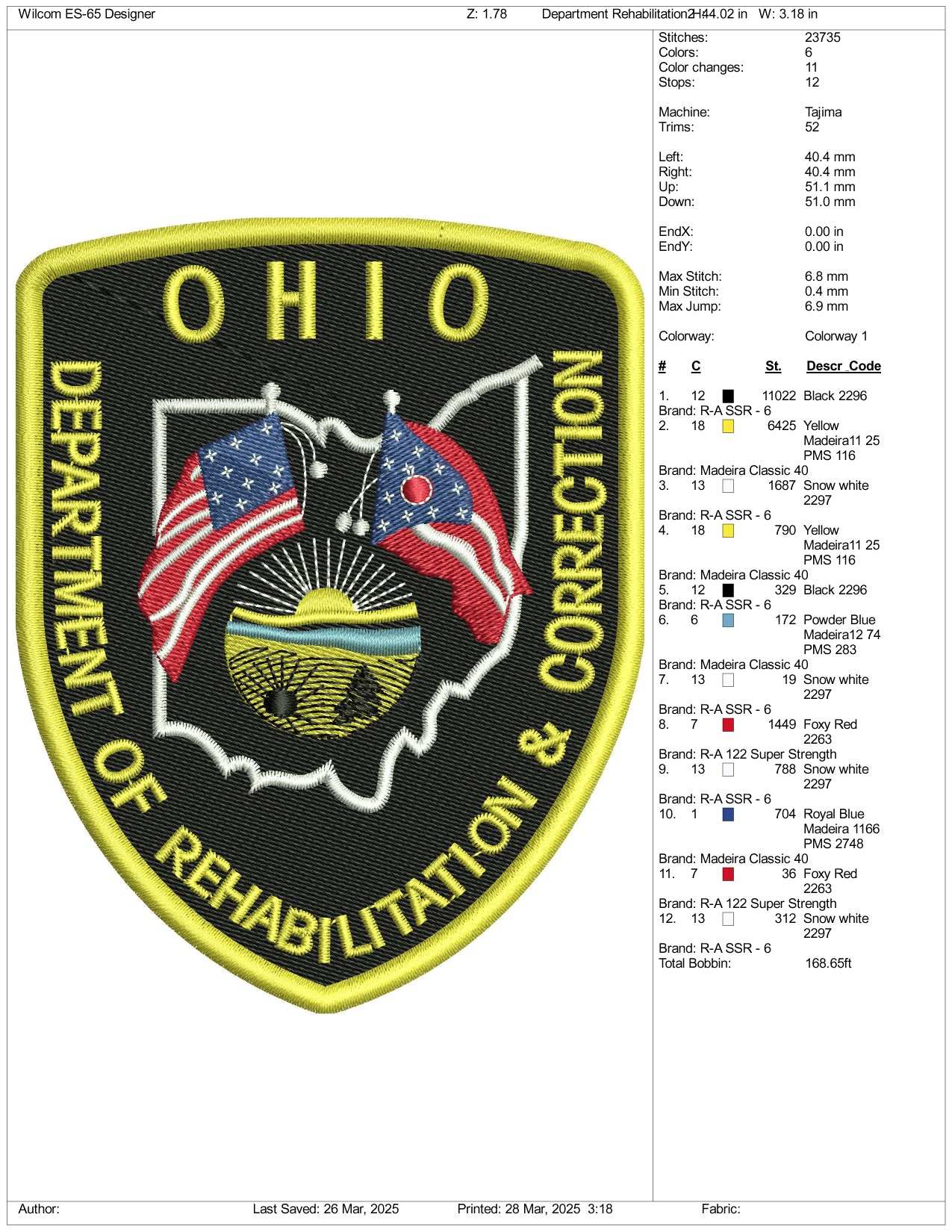 OHIO Badge Embroidery Design Files - 3 Size's