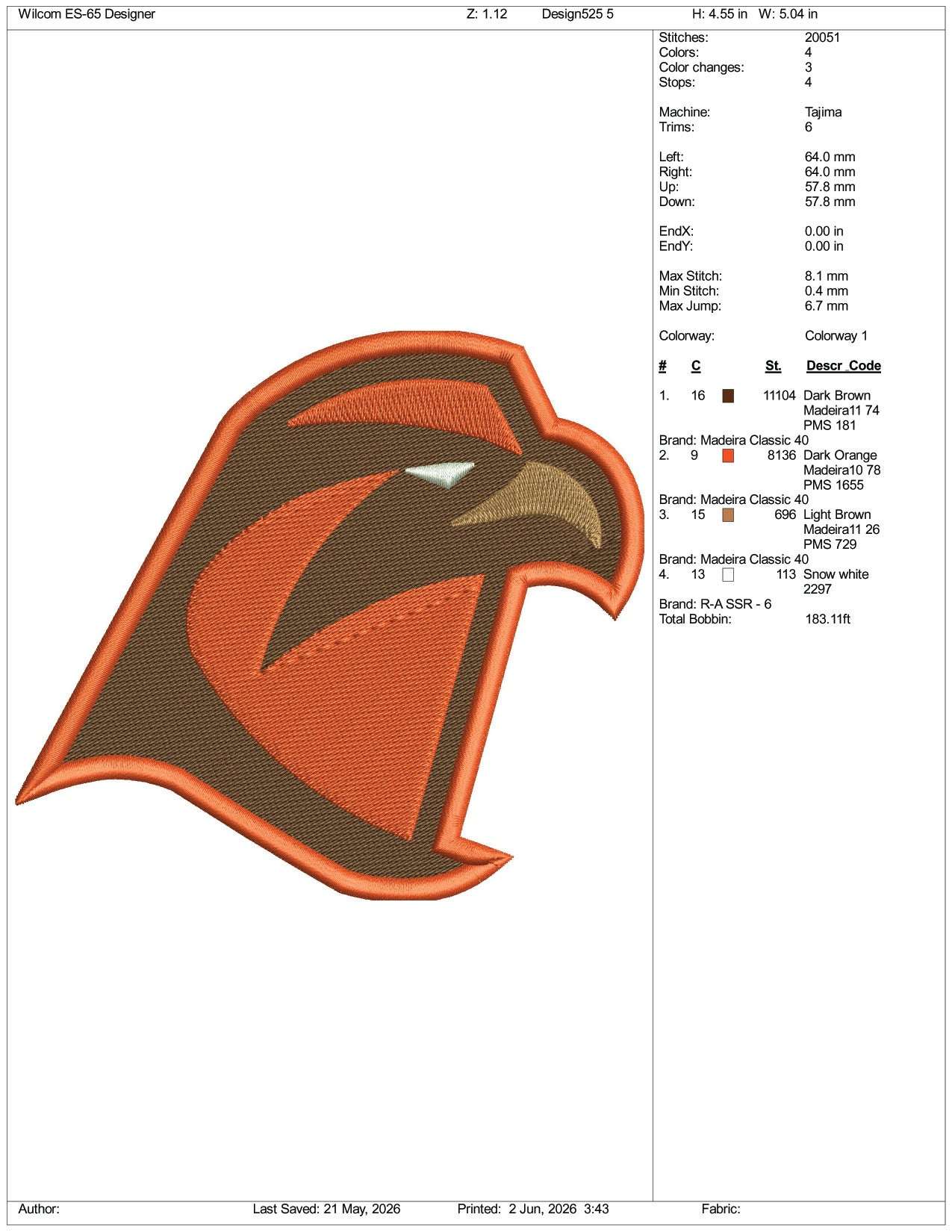 Bowling Green Falcons v2 Logo Embroidery Design Files - 3 Size's