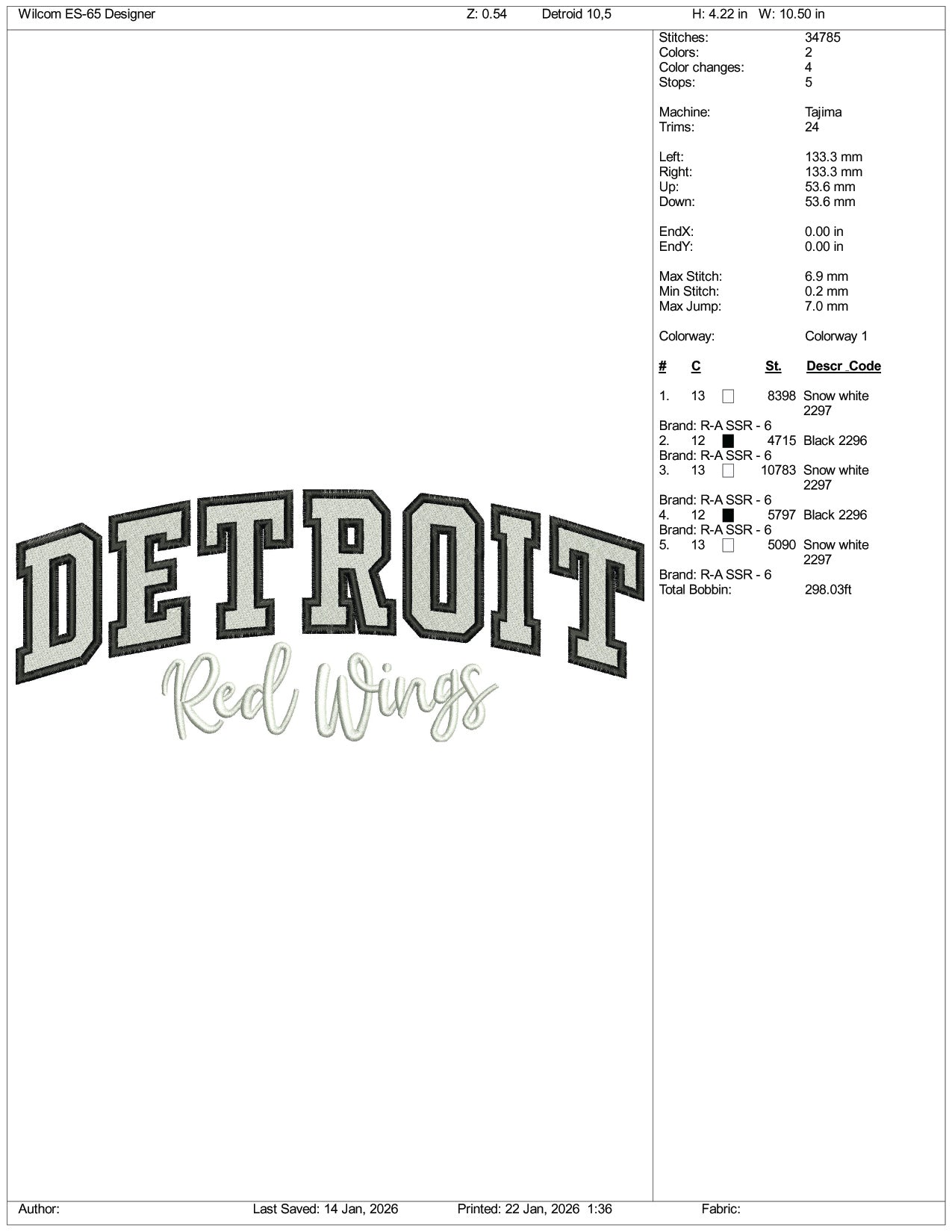 Detroit Red Wings Embroidery Design Files - 4 Size's